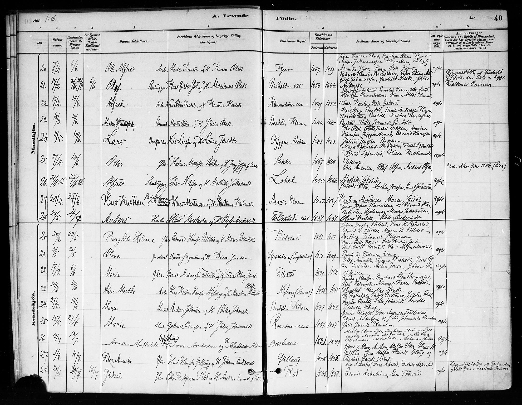 Røyken kirkebøker, SAKO/A-241/F/Fa/L0008: Parish register (official) no. 8, 1880-1897, p. 40