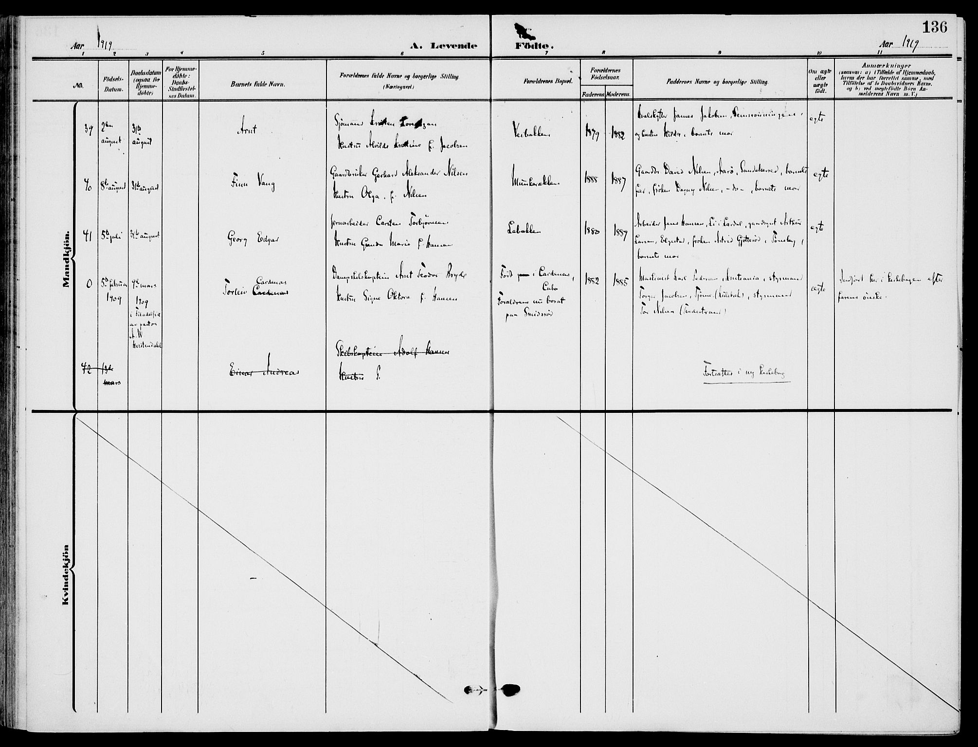 Nøtterøy kirkebøker, AV/SAKO-A-354/F/Fa/L0010: Parish register (official) no. I 10, 1908-1919, p. 136