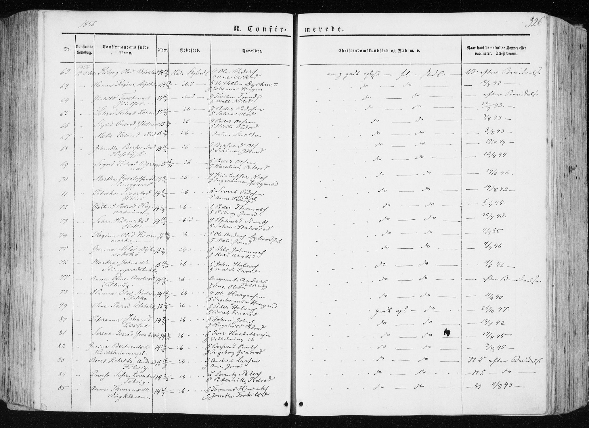 Ministerialprotokoller, klokkerbøker og fødselsregistre - Nord-Trøndelag, SAT/A-1458/709/L0074: Parish register (official) no. 709A14, 1845-1858, p. 326