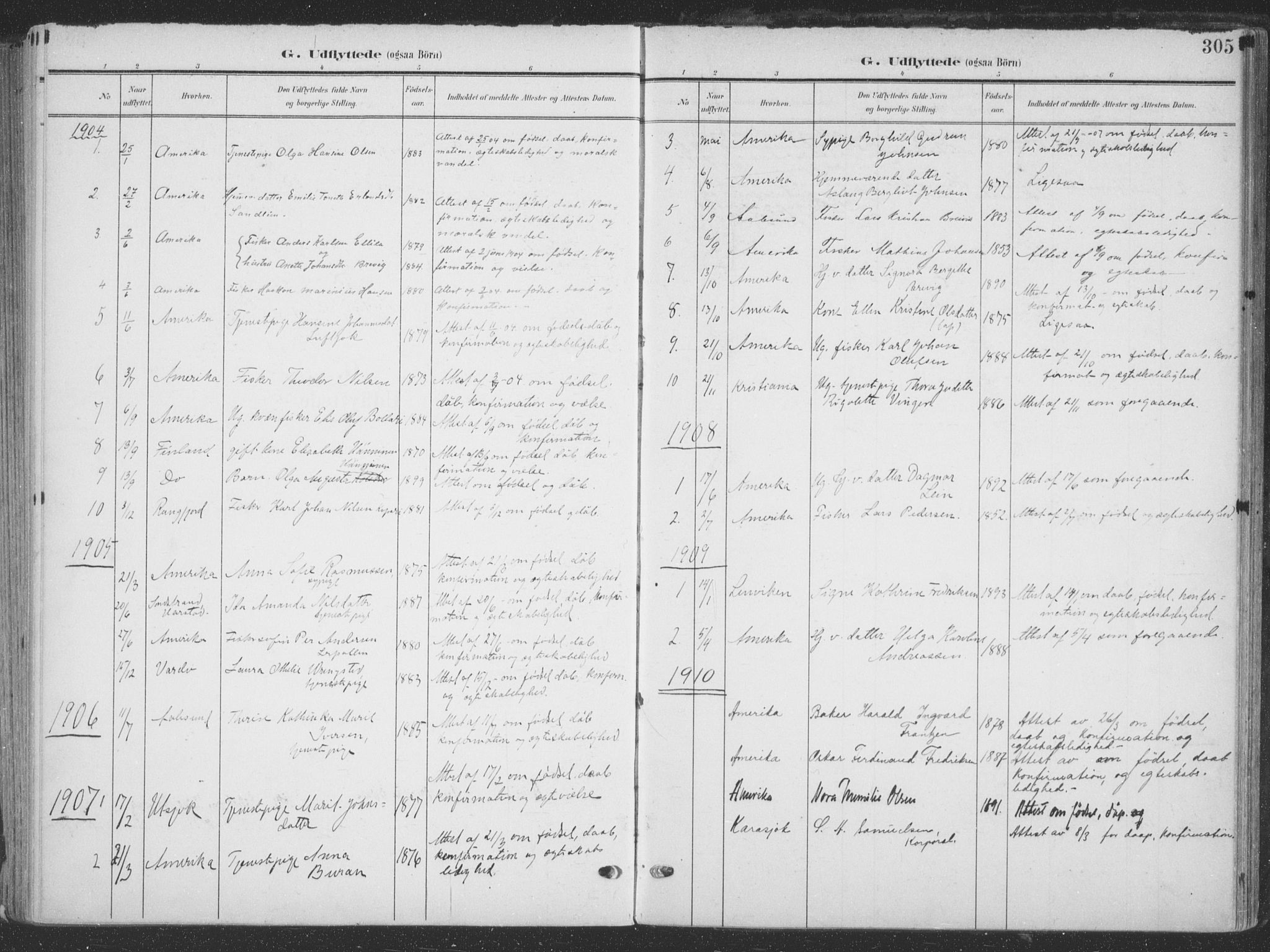 Tana sokneprestkontor, SATØ/S-1334/H/Ha/L0007kirke: Parish register (official) no. 7, 1904-1918, p. 305