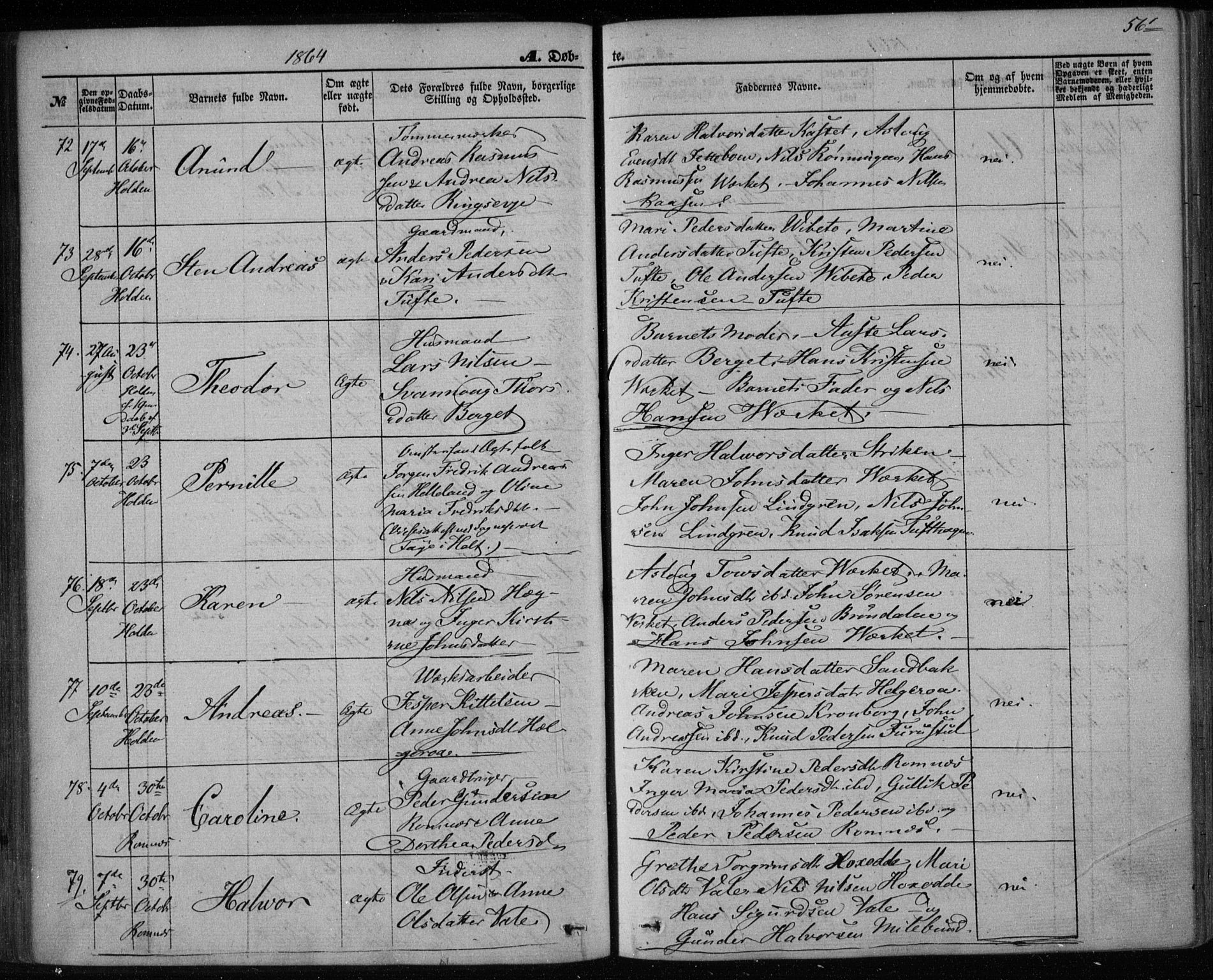 Holla kirkebøker, SAKO/A-272/F/Fa/L0006: Parish register (official) no. 6, 1861-1869, p. 56