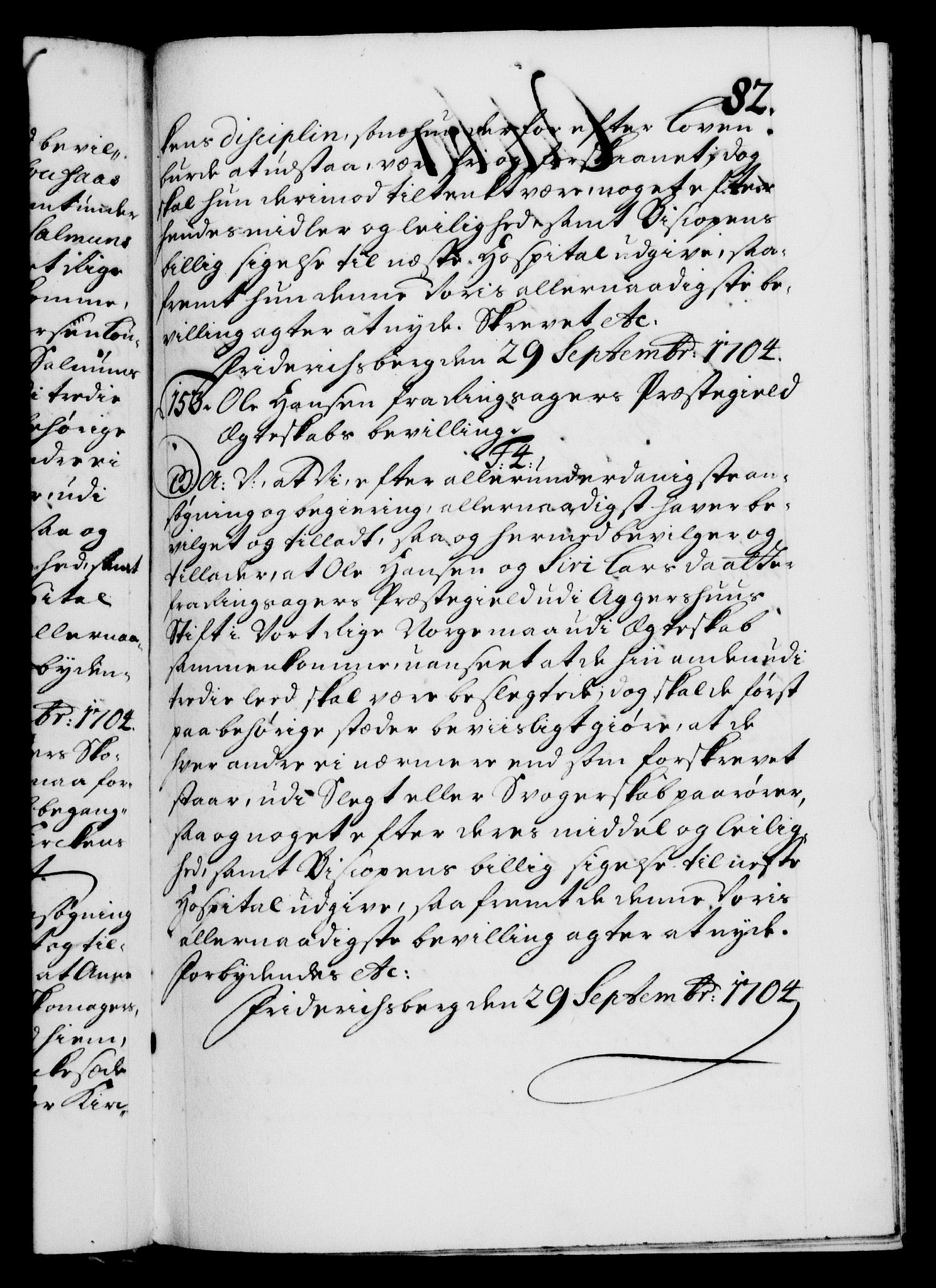 Danske Kanselli 1572-1799, RA/EA-3023/F/Fc/Fca/Fcaa/L0019: Norske registre, 1704-1707, p. 82a