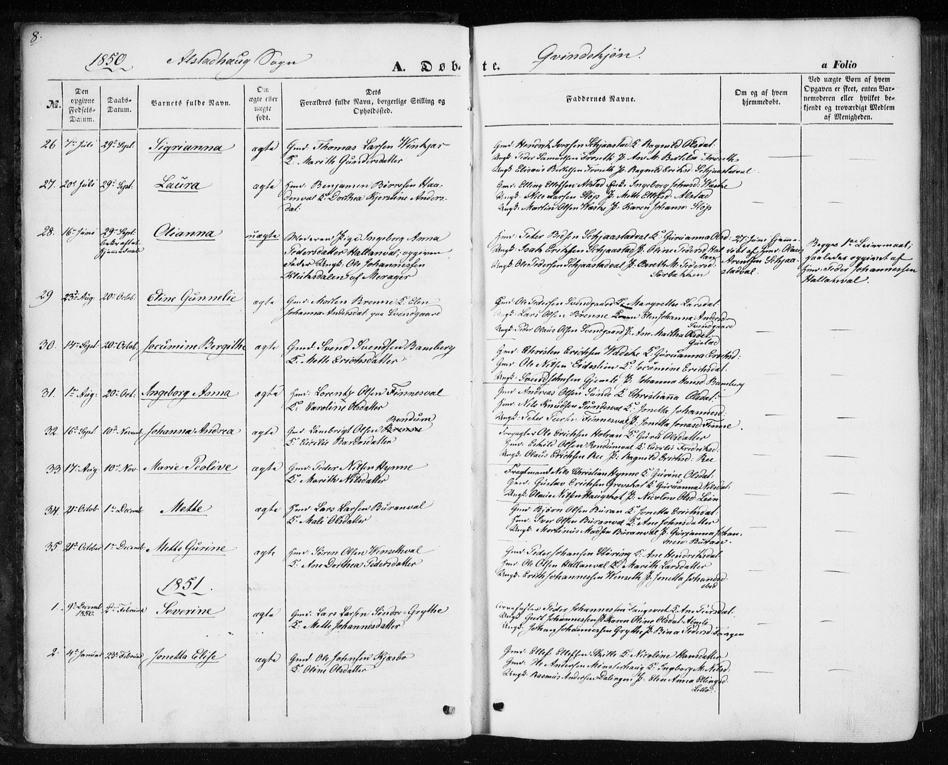 Ministerialprotokoller, klokkerbøker og fødselsregistre - Nord-Trøndelag, SAT/A-1458/717/L0154: Parish register (official) no. 717A07 /1, 1850-1862, p. 8