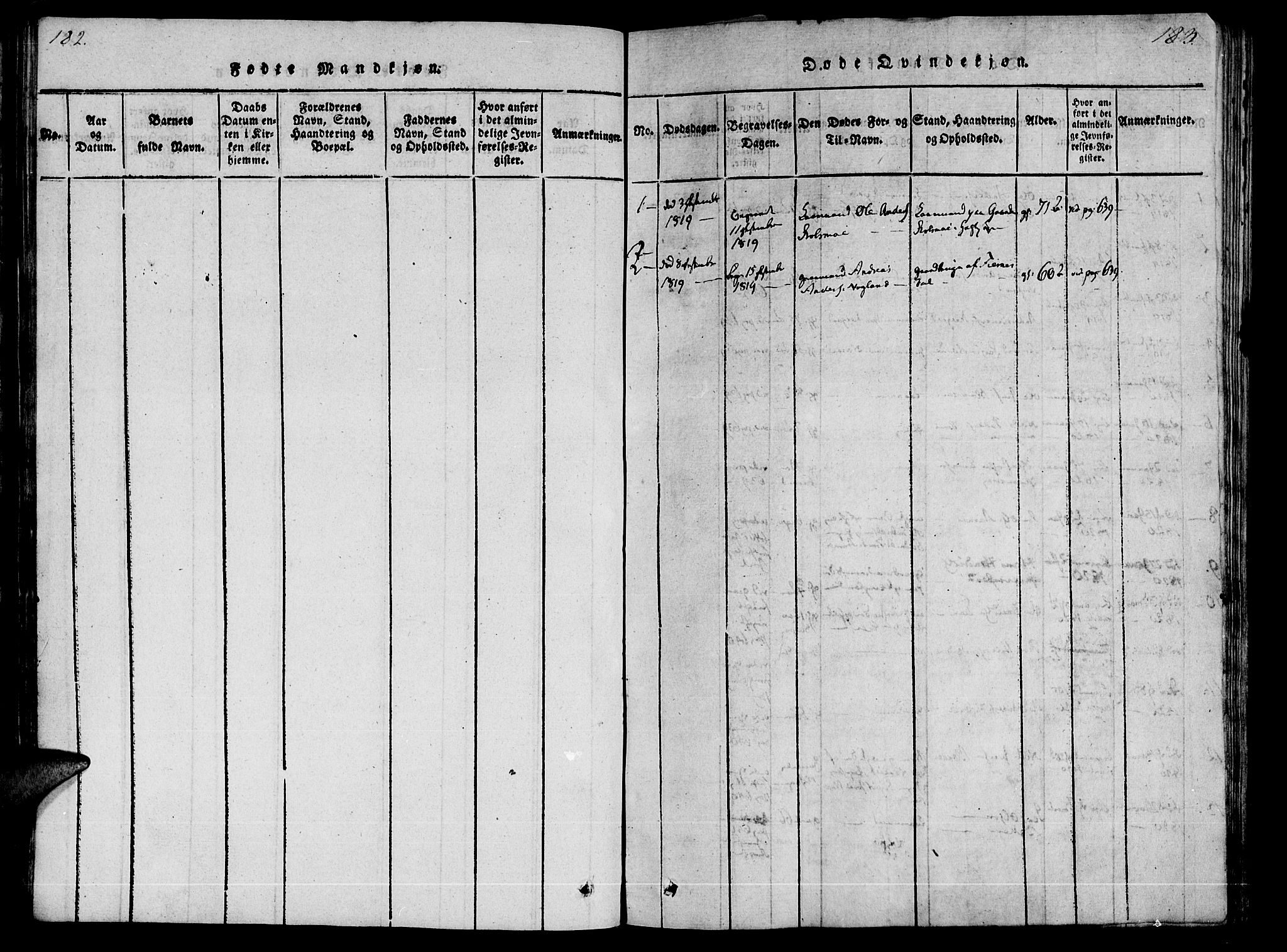 Ministerialprotokoller, klokkerbøker og fødselsregistre - Møre og Romsdal, SAT/A-1454/592/L1023: Parish register (official) no. 592A02, 1820-1830, p. 182-183