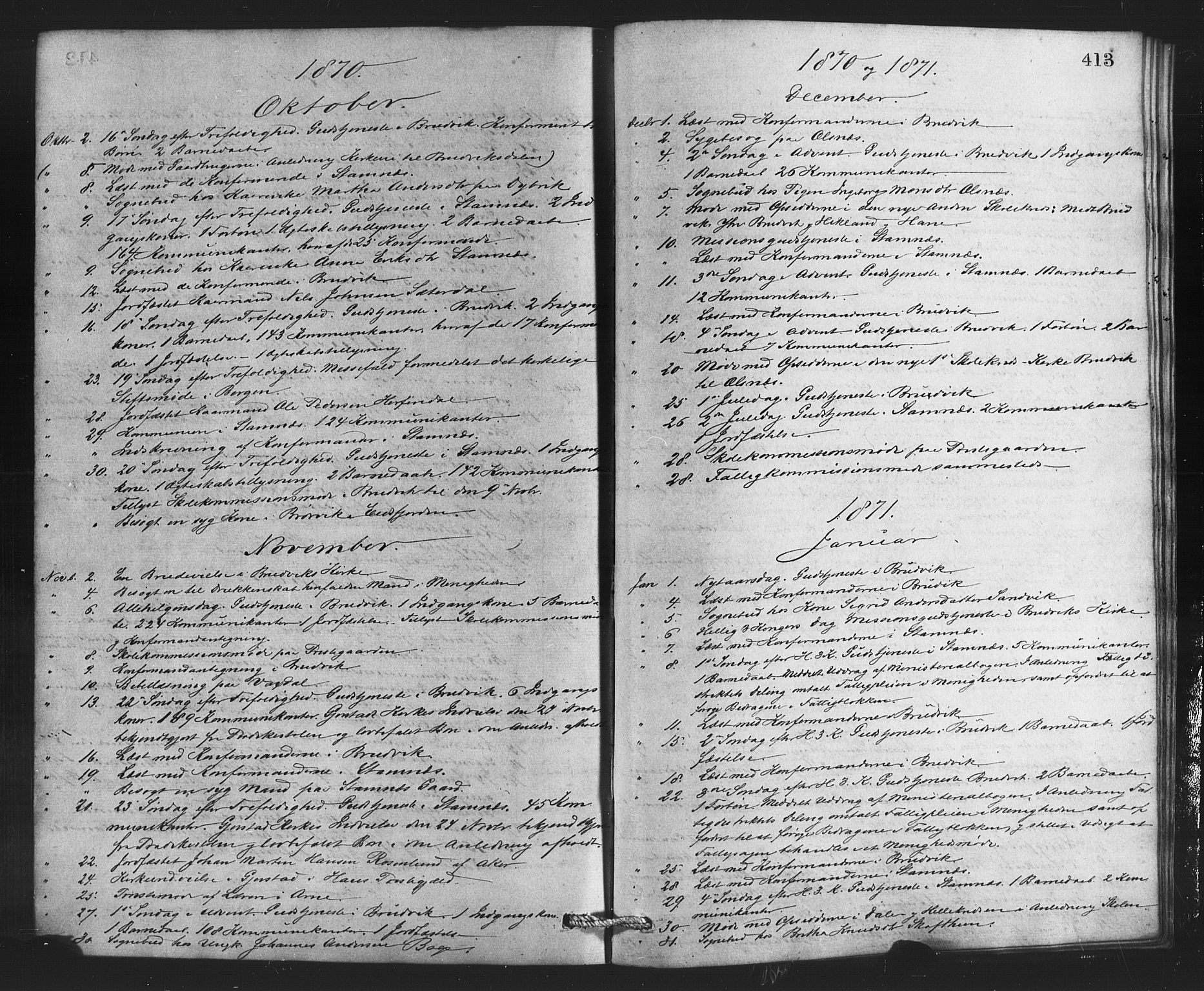 Bruvik Sokneprestembete, SAB/A-74701/H/Haa: Parish register (official) no. A 1, 1869-1877, p. 413