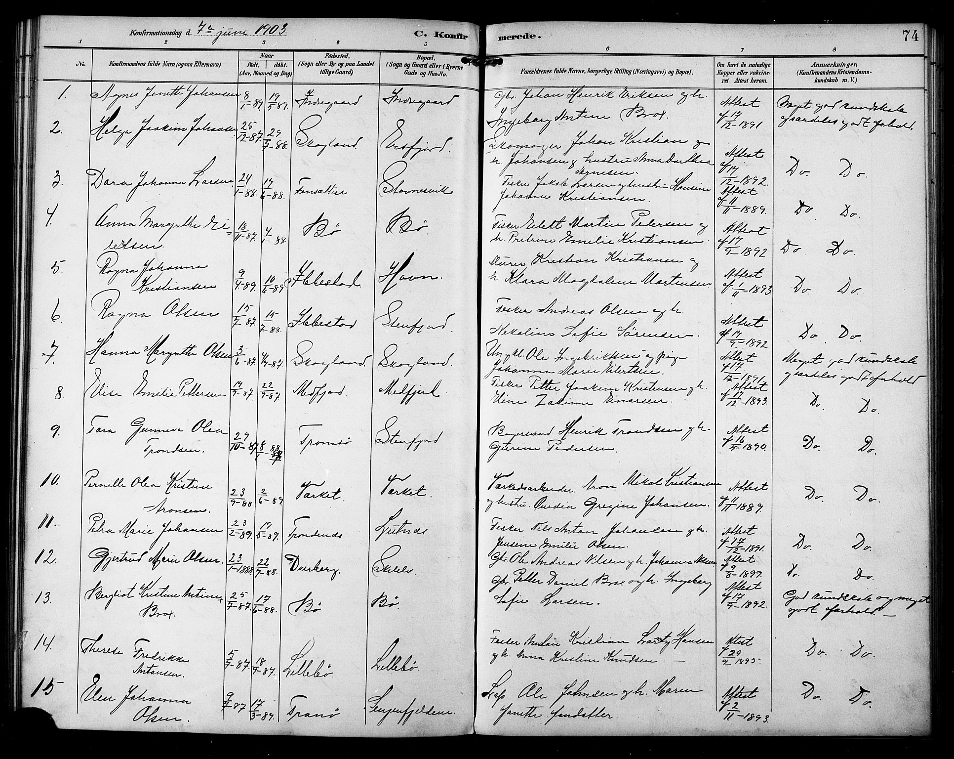 Berg sokneprestkontor, SATØ/S-1318/G/Ga/Gab/L0005klokker: Parish register (copy) no. 5, 1898-1911, p. 74