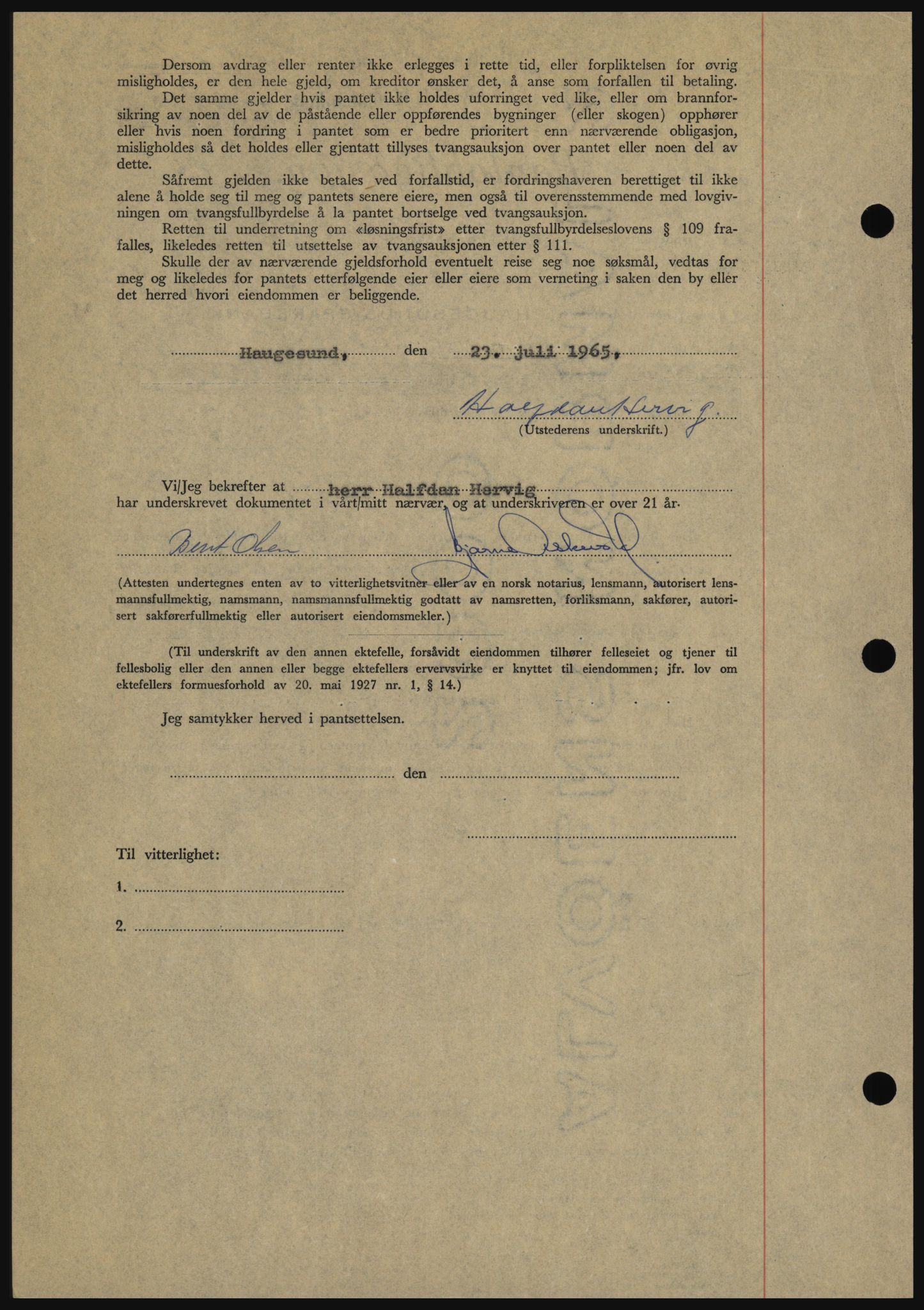 Haugesund tingrett, SAST/A-101415/01/II/IIC/L0053: Mortgage book no. B 53, 1965-1965, Diary no: : 1768/1965