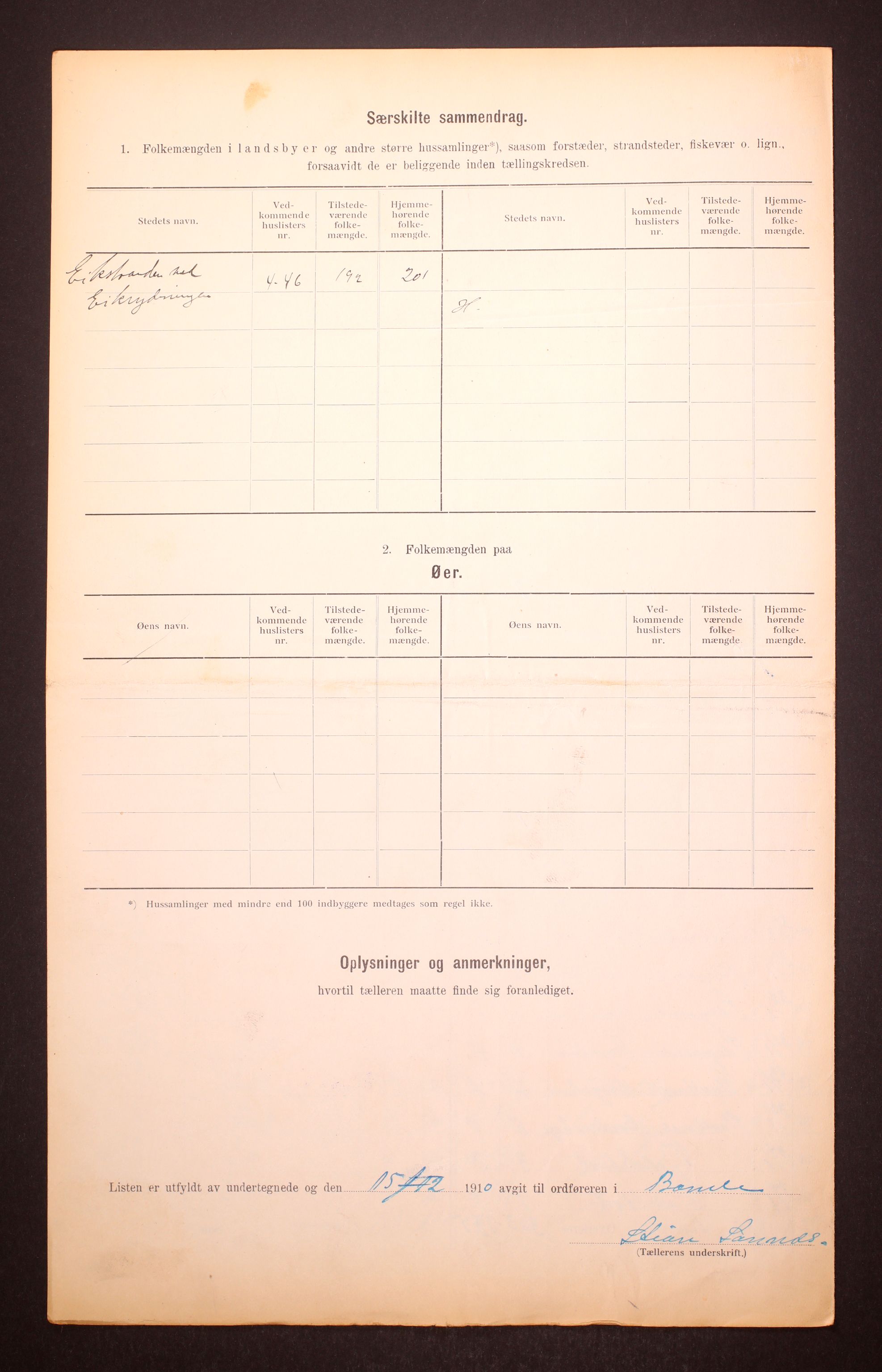 RA, 1910 census for Bamble, 1910, p. 21