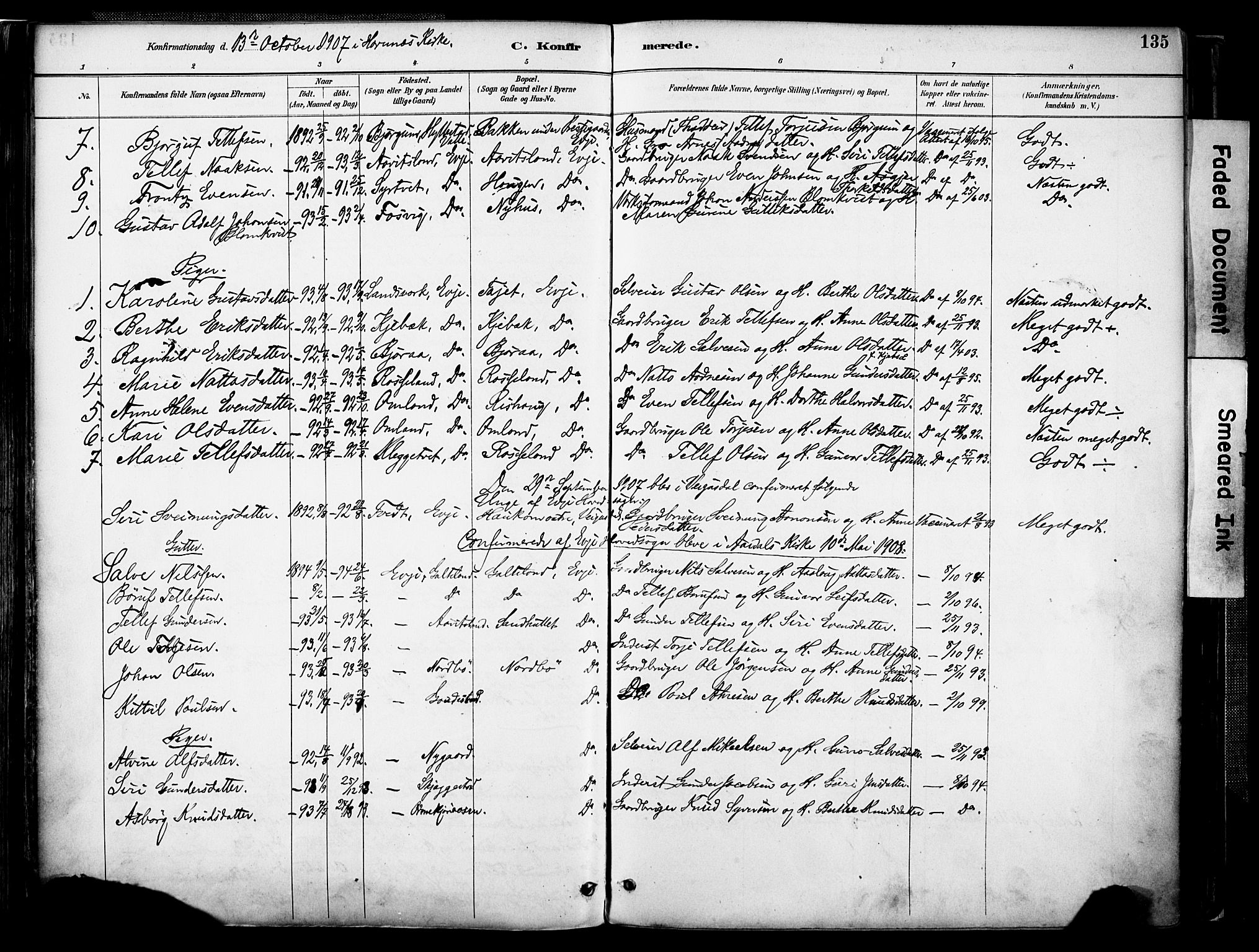 Evje sokneprestkontor, AV/SAK-1111-0008/F/Fa/Faa/L0007: Parish register (official) no. A 7, 1884-1909, p. 135