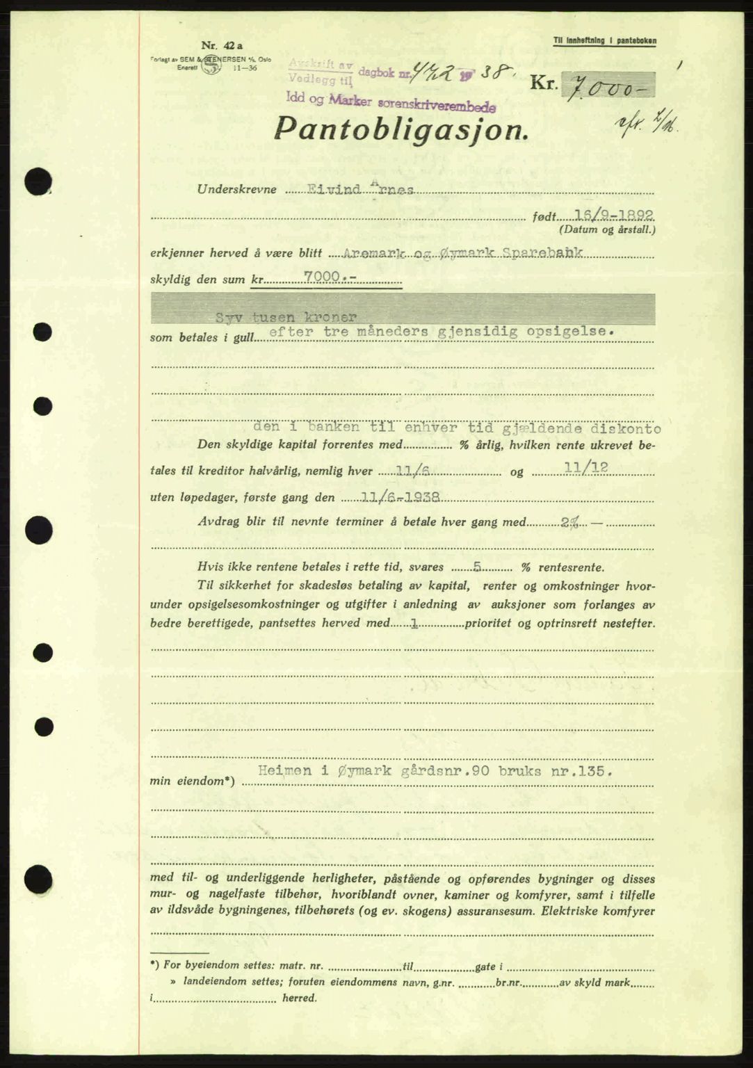 Idd og Marker sorenskriveri, AV/SAO-A-10283/G/Gb/Gbc/L0001: Mortgage book no. B1-3, 1936-1939, Diary no: : 472/1938