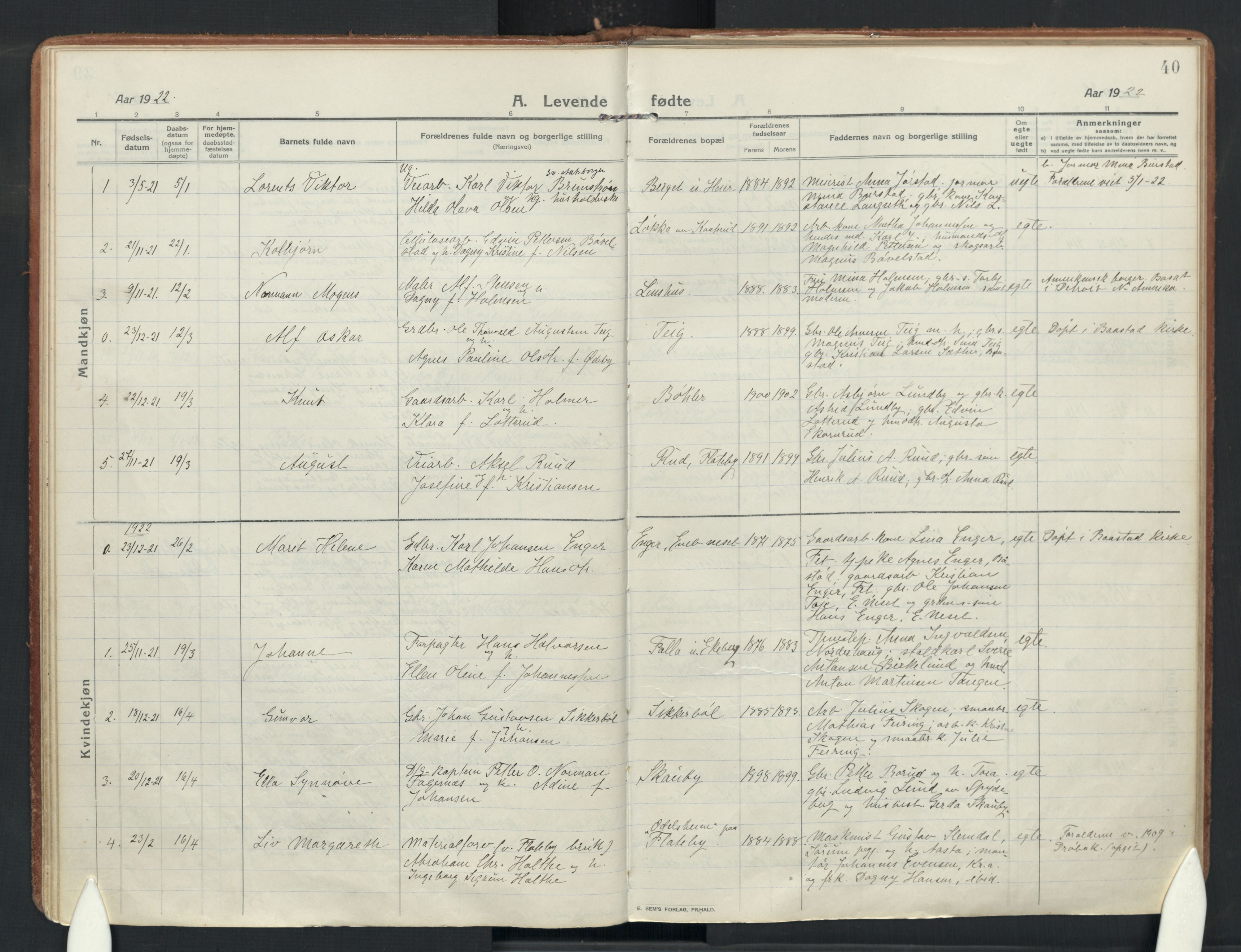 Enebakk prestekontor Kirkebøker, AV/SAO-A-10171c/F/Fa/L0019: Parish register (official) no. I 19, 1912-1935, p. 40