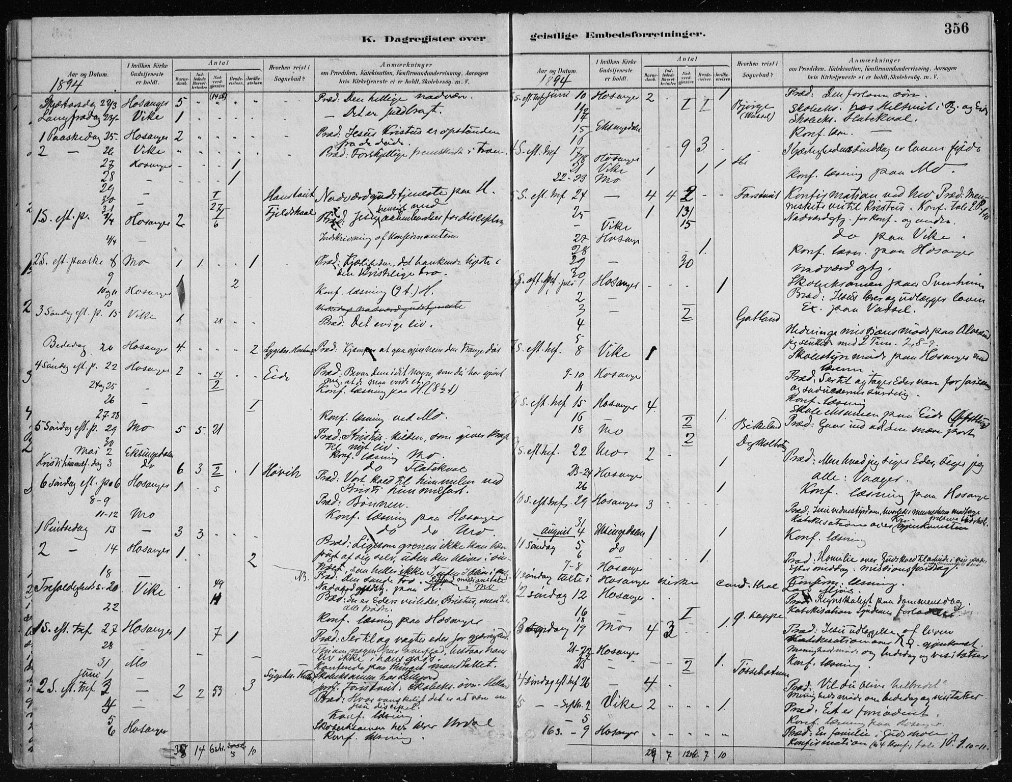 Hosanger sokneprestembete, AV/SAB-A-75801/H/Haa: Parish register (official) no. B  1, 1880-1896, p. 356