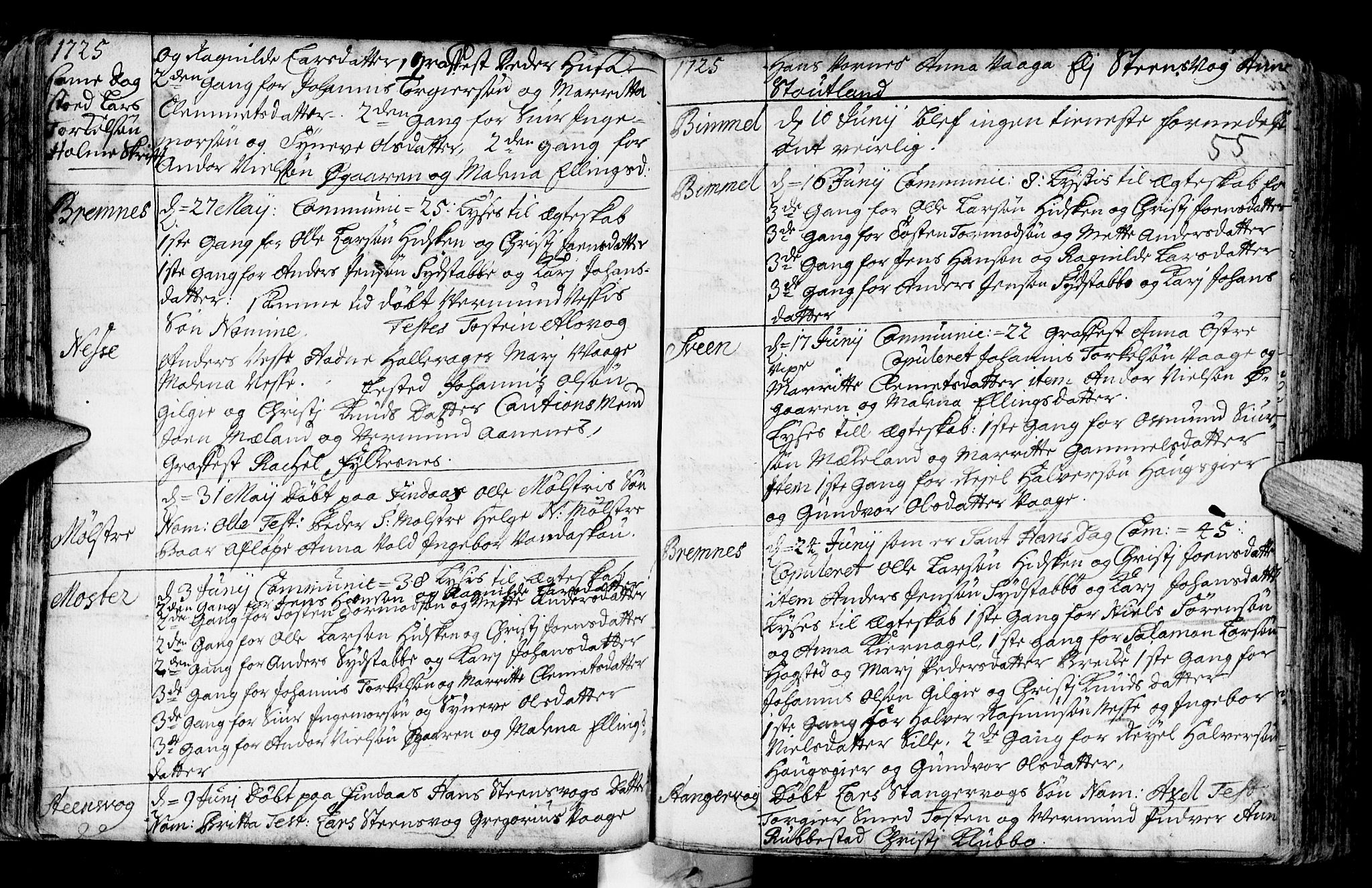 Finnås sokneprestembete, SAB/A-99925/H/Ha/Haa/Haaa/L0001: Parish register (official) no. A 1, 1718-1744, p. 55