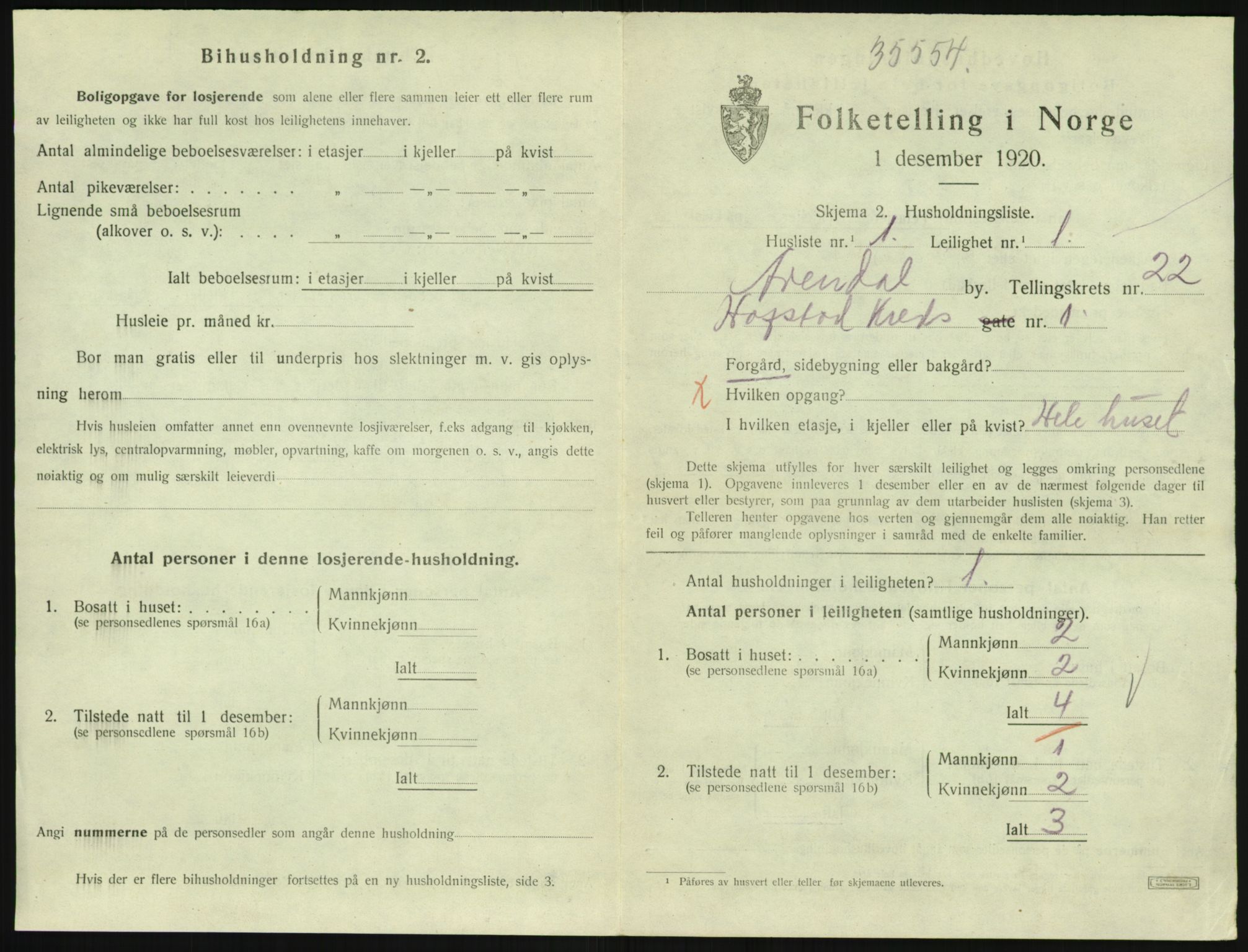 SAK, 1920 census for Arendal, 1920, p. 8622