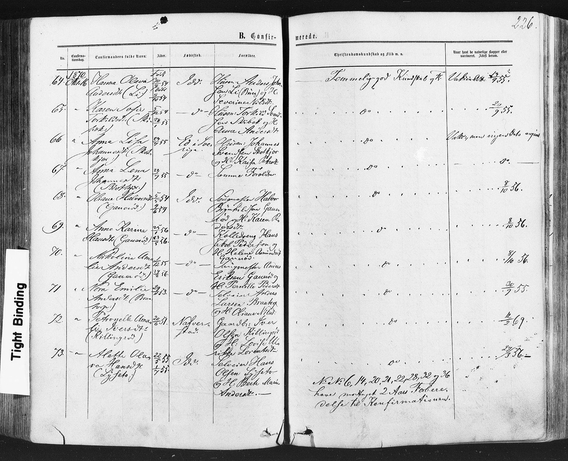 Idd prestekontor Kirkebøker, SAO/A-10911/F/Fc/L0005: Parish register (official) no. III 5, 1861-1877, p. 226