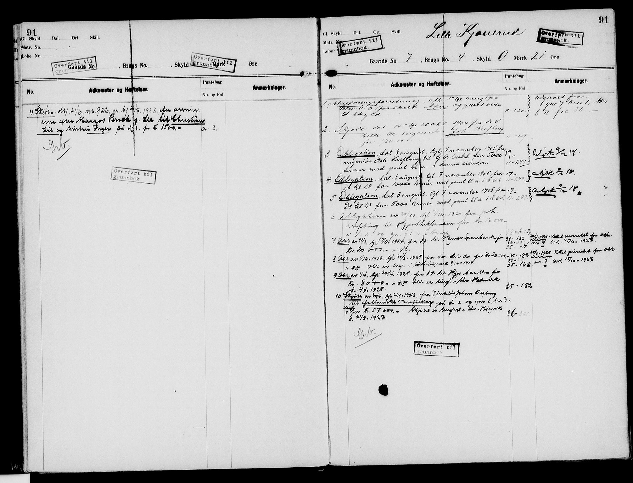 Nord-Hedmark sorenskriveri, SAH/TING-012/H/Ha/Had/Hade/L0003: Mortgage register no. 4.3, 1899-1940, p. 91