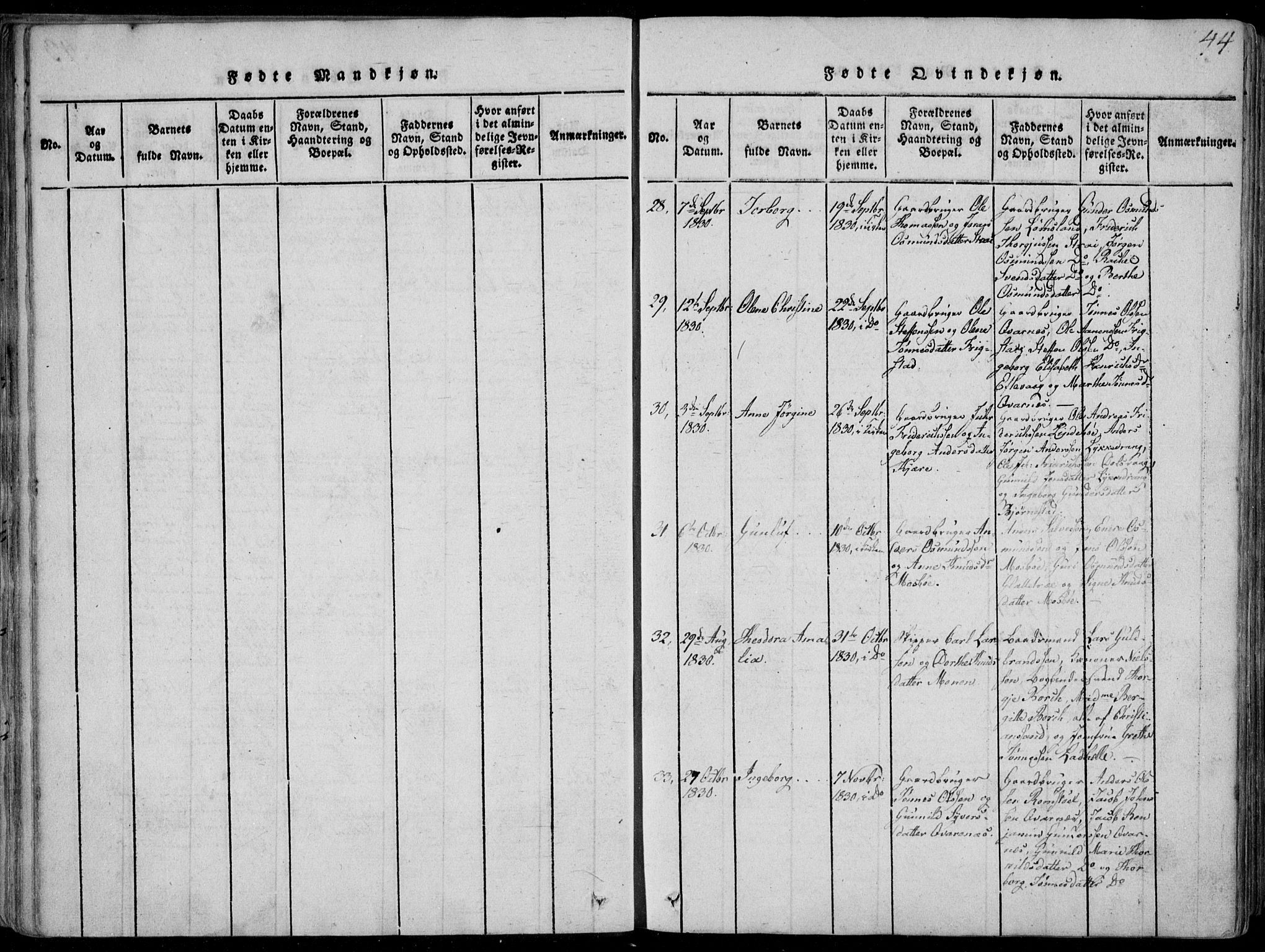 Oddernes sokneprestkontor, SAK/1111-0033/F/Fa/Faa/L0005: Parish register (official) no. A 5, 1820-1838, p. 44