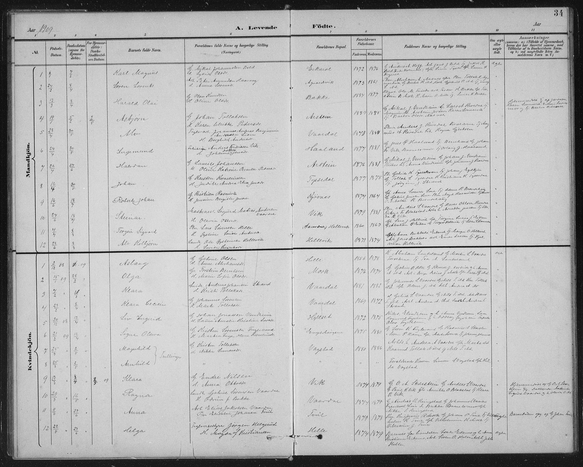 Fjaler sokneprestembete, AV/SAB-A-79801/H/Hab/Habb/L0002: Parish register (copy) no. B 2, 1895-1915, p. 34