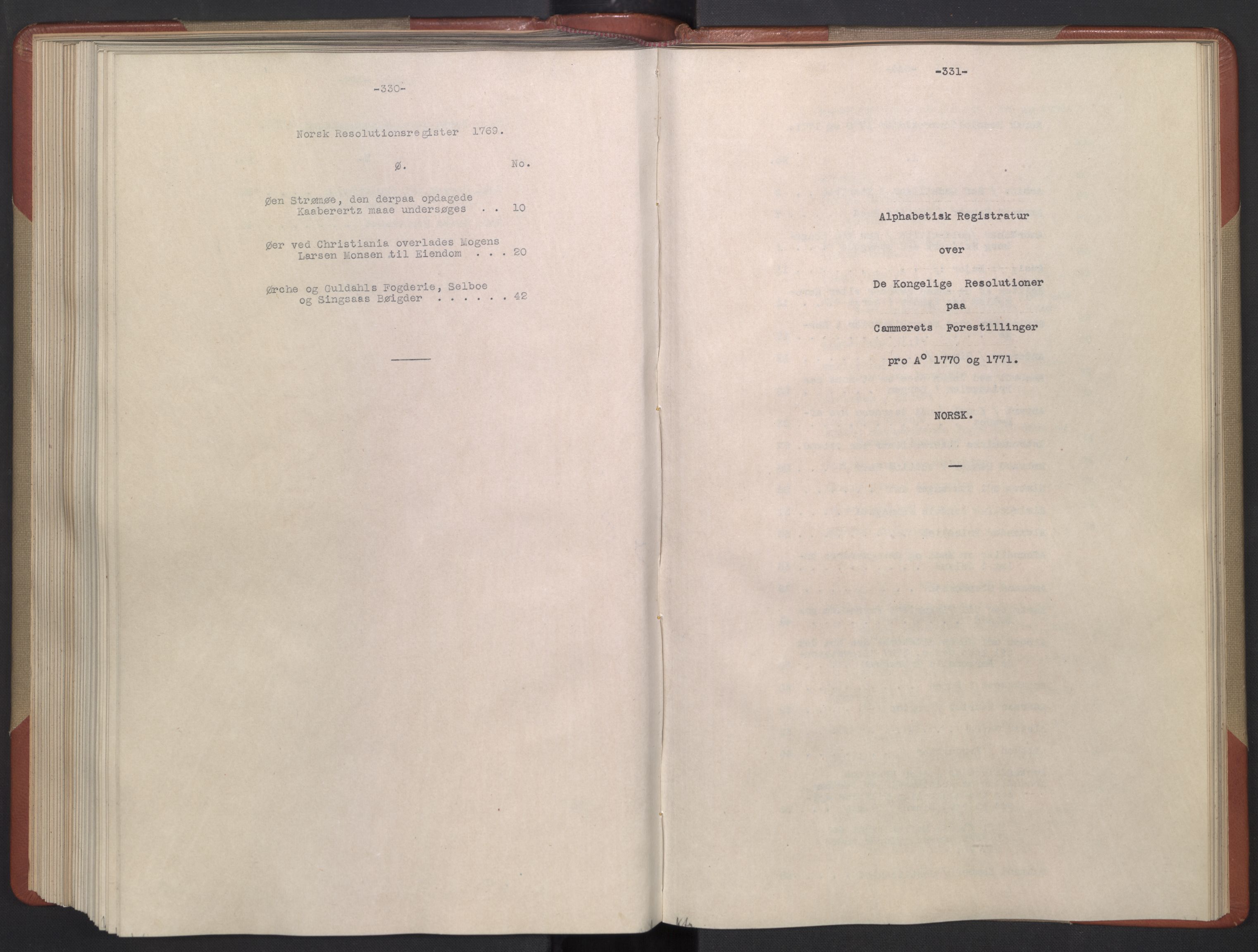 Avskriftsamlingen, RA/EA-4022/F/Fb/L0121: Registratur over norske Relasjons- og resolusjonsprotokoller, 1765-1771, p. 170