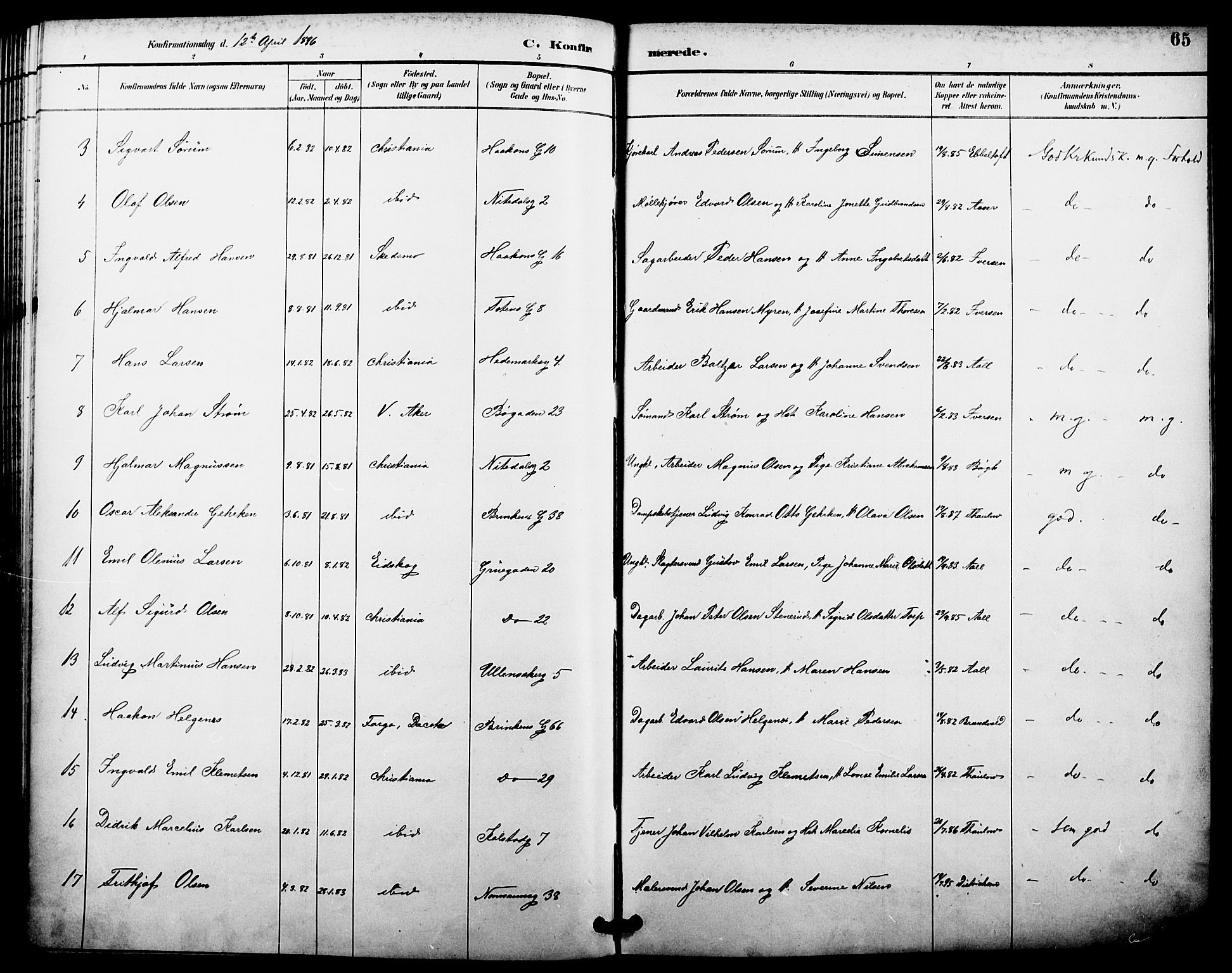 Kampen prestekontor Kirkebøker, AV/SAO-A-10853/F/Fa/L0008: Parish register (official) no. I 8, 1892-1902, p. 65