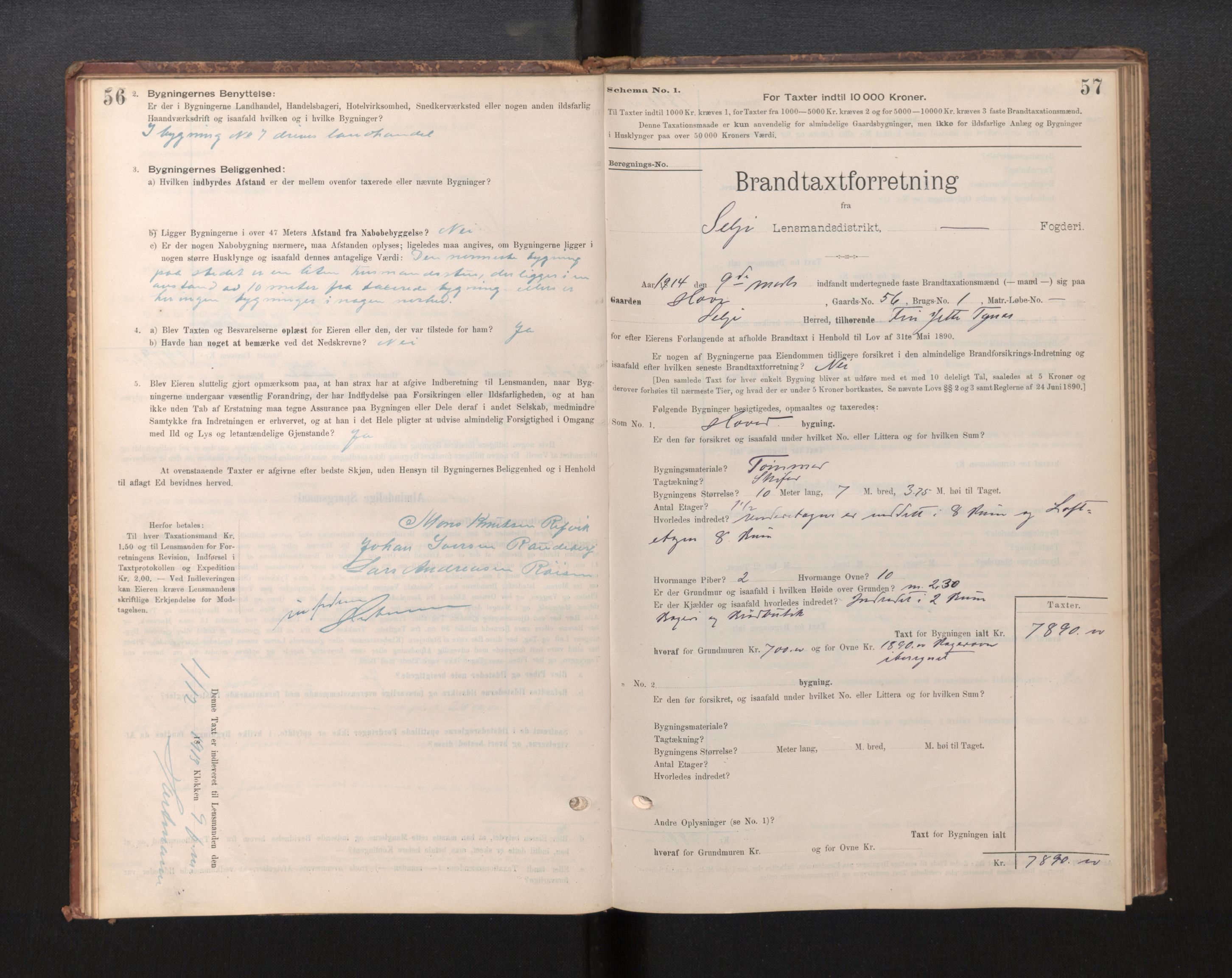 Lensmannen i Selje, SAB/A-29701/0012/L0003: Branntakstprotokoll, skjematakst, 1895-1929, p. 56-57