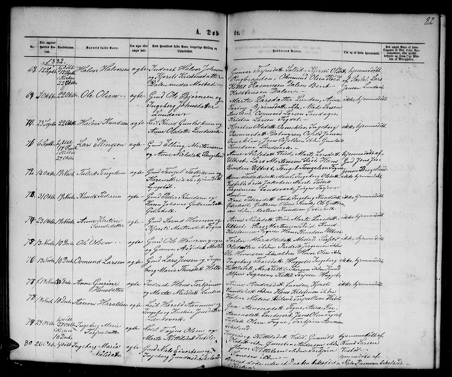 Gjerstad sokneprestkontor, AV/SAK-1111-0014/F/Fb/Fba/L0006: Parish register (copy) no. B 6, 1868-1890, p. 82