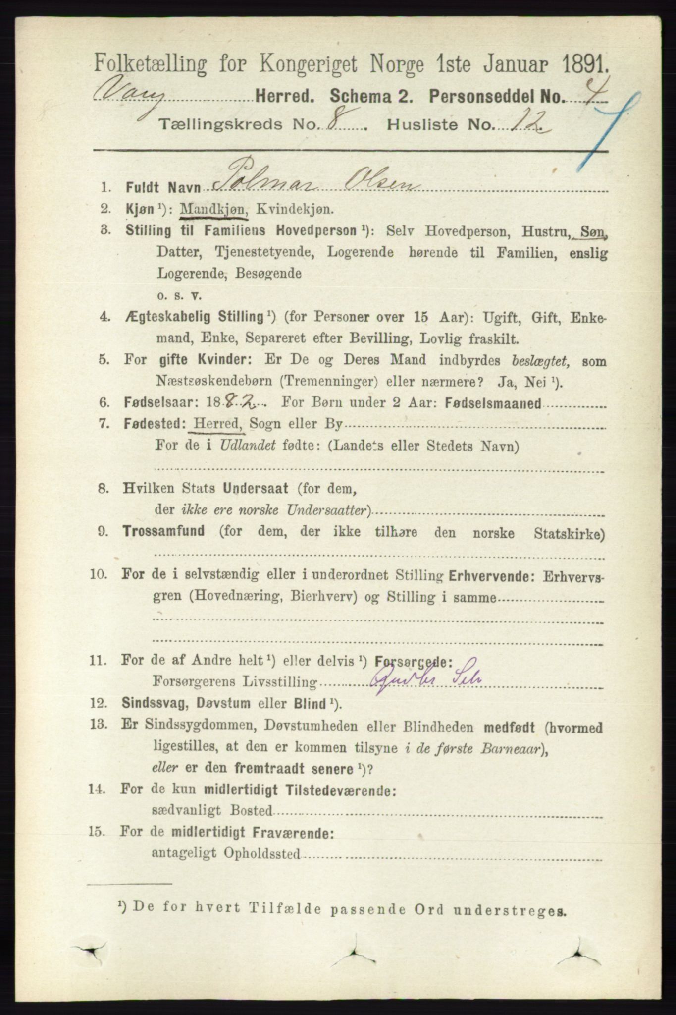 RA, 1891 census for 0414 Vang, 1891, p. 5669