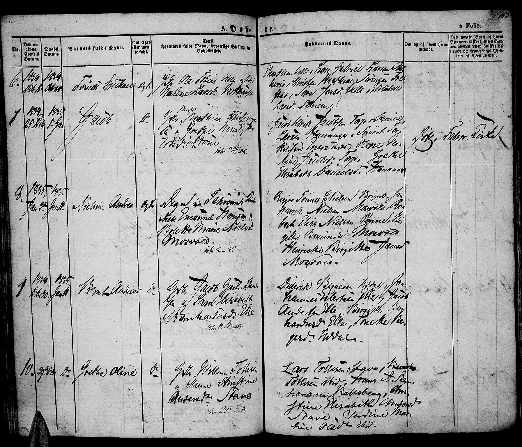 Lista sokneprestkontor, AV/SAK-1111-0027/F/Fa/L0008: Parish register (official) no. A 8, 1823-1835, p. 153