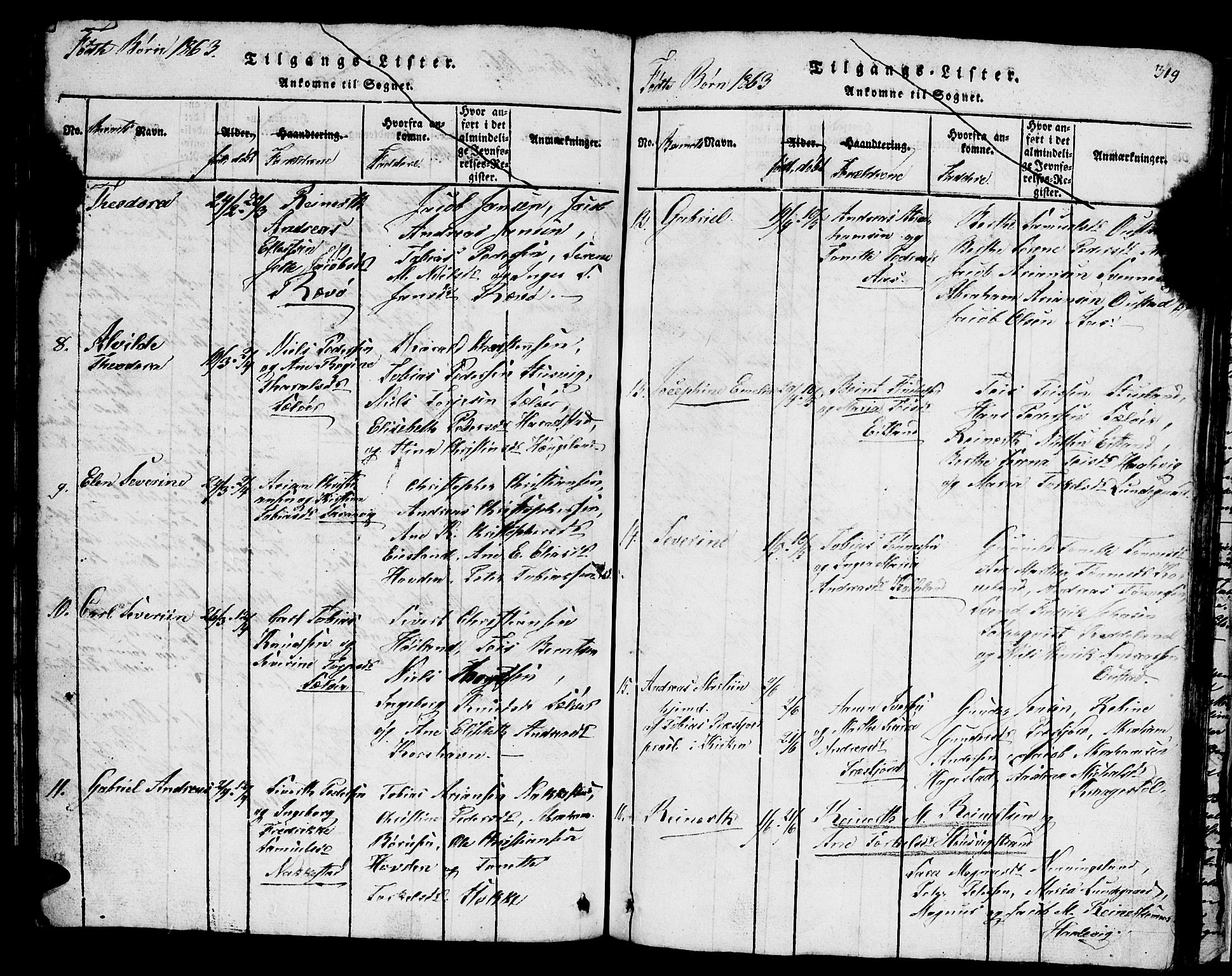 Lyngdal sokneprestkontor, AV/SAK-1111-0029/F/Fb/Fba/L0001: Parish register (copy) no. B 1, 1816-1876, p. 319