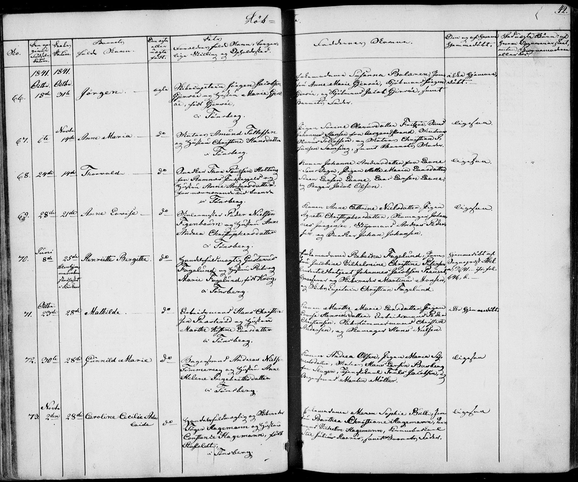 Tønsberg kirkebøker, AV/SAKO-A-330/F/Fa/L0006: Parish register (official) no. I 6, 1836-1844, p. 42