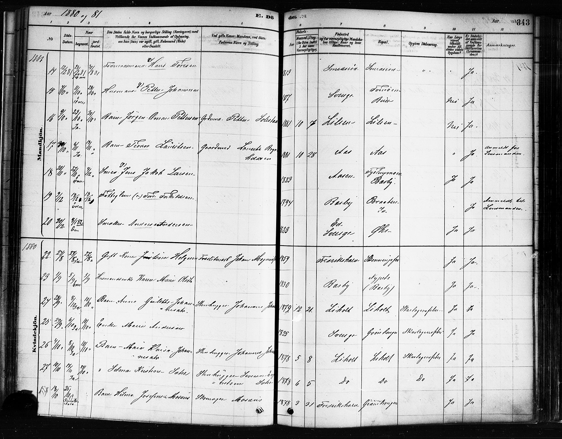 Idd prestekontor Kirkebøker, AV/SAO-A-10911/F/Fc/L0006b: Parish register (official) no. III 6B, 1878-1903, p. 343