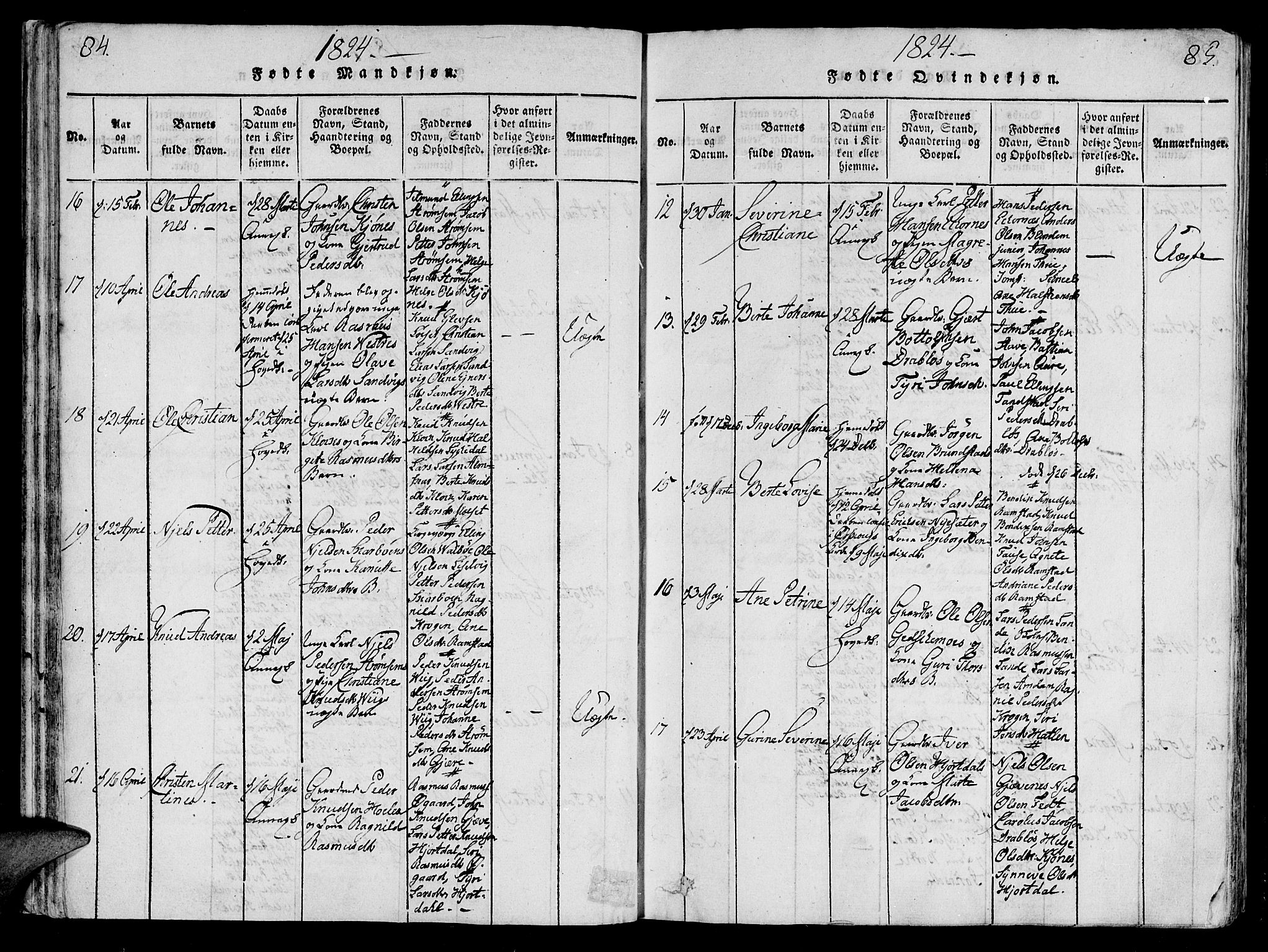 Ministerialprotokoller, klokkerbøker og fødselsregistre - Møre og Romsdal, SAT/A-1454/522/L0310: Parish register (official) no. 522A05, 1816-1832, p. 84-85