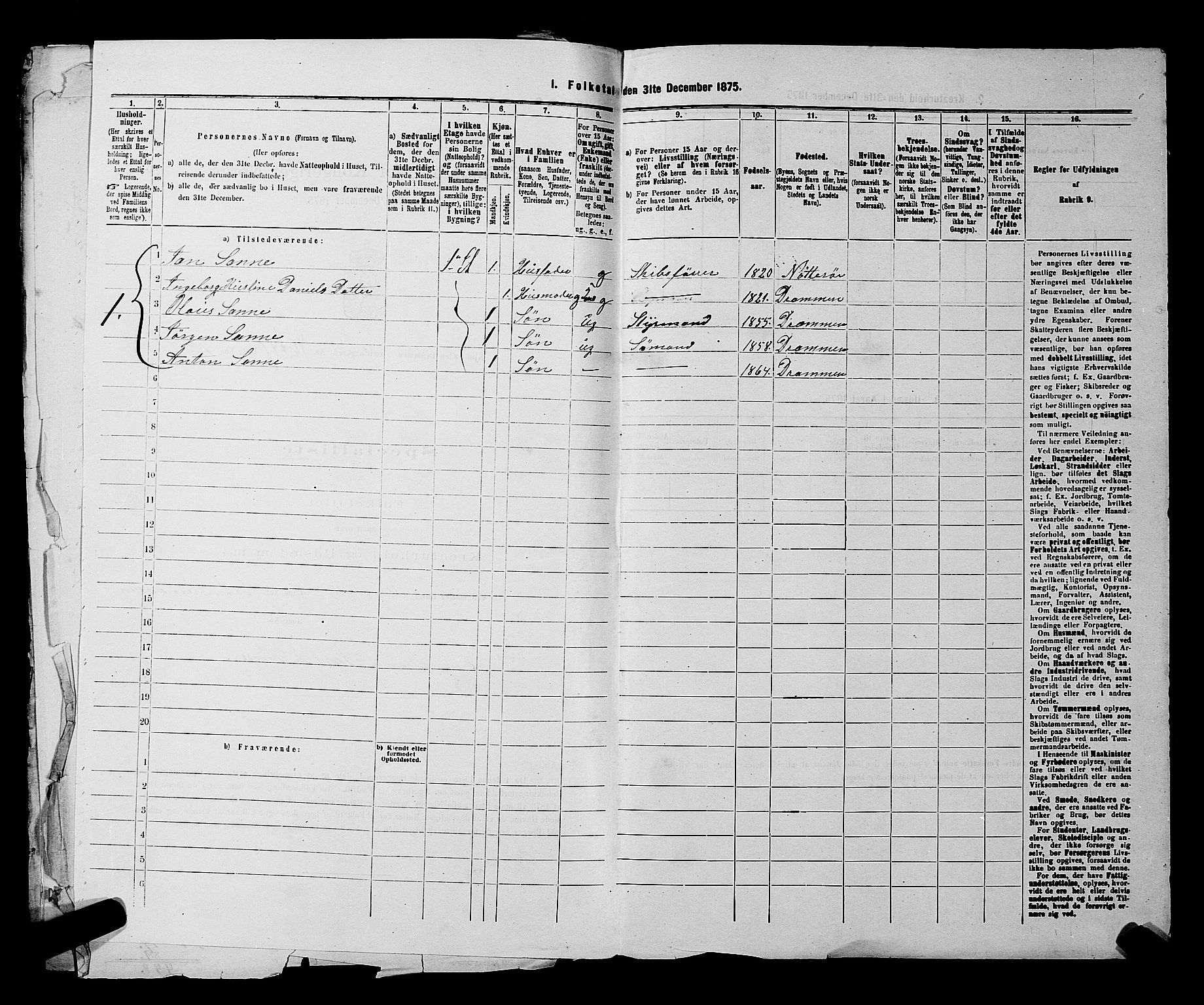 SAKO, 1875 census for 0602 Drammen, 1875, p. 3685