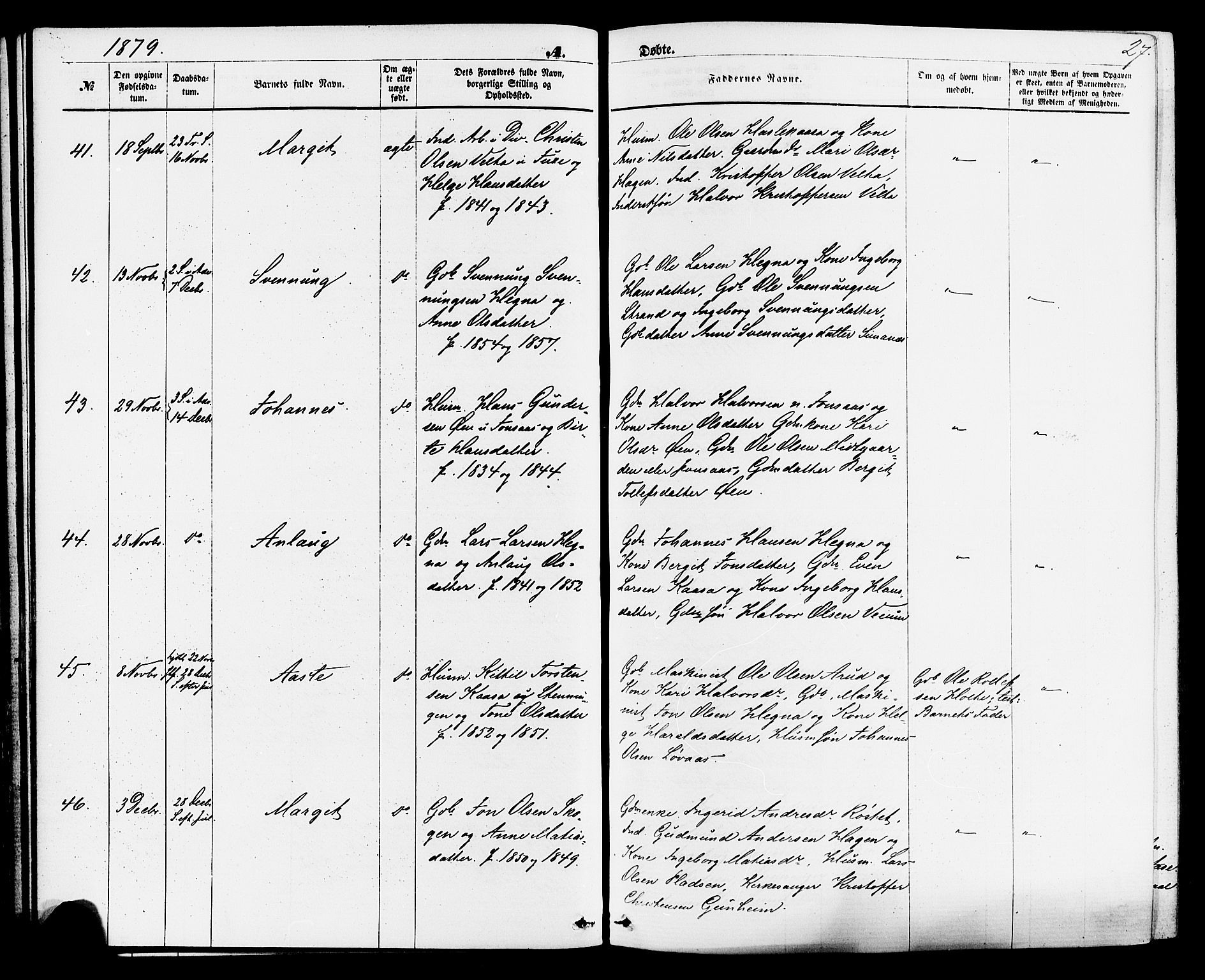 Sauherad kirkebøker, SAKO/A-298/F/Fa/L0008: Parish register (official) no. I 8, 1873-1886, p. 27