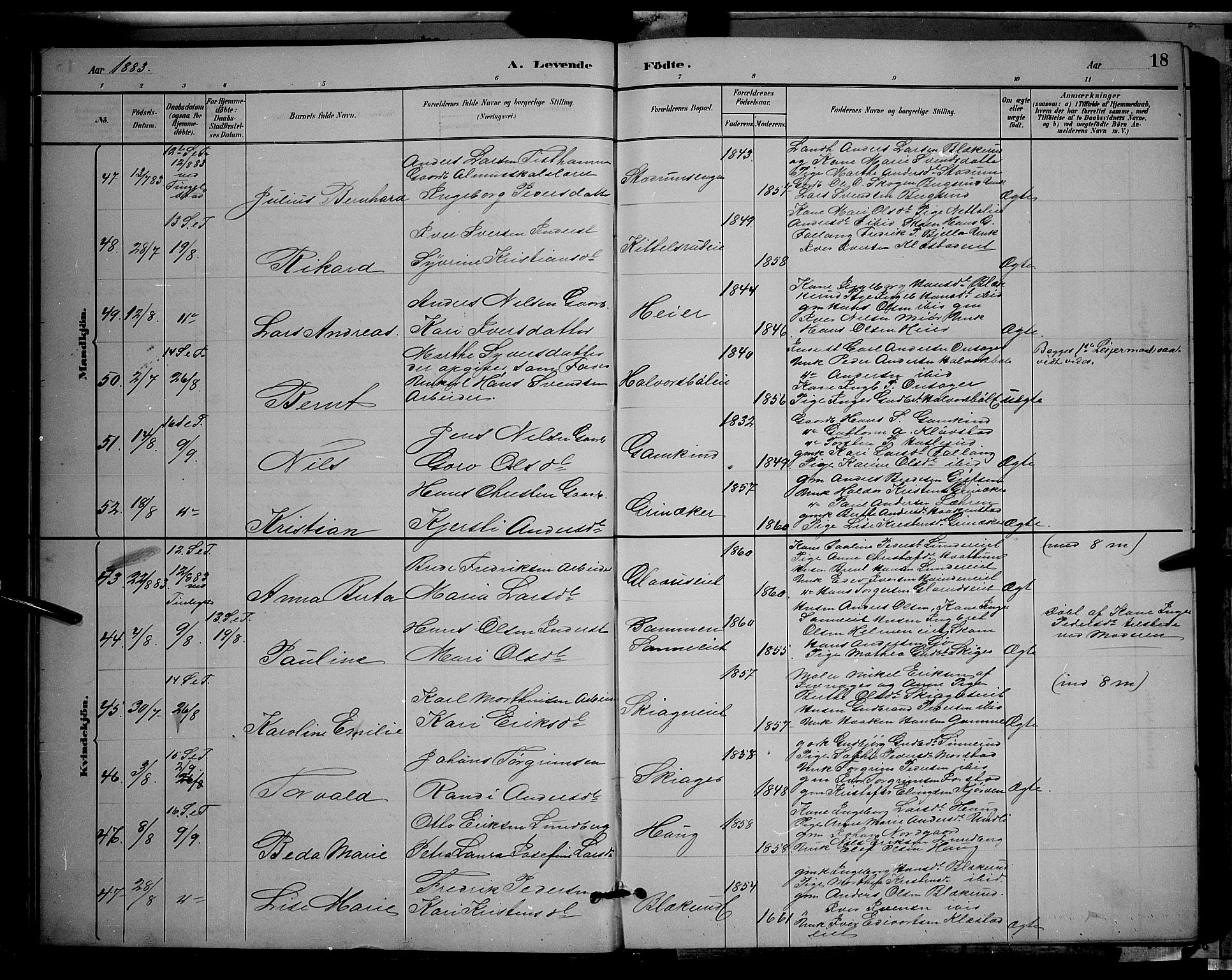 Gran prestekontor, AV/SAH-PREST-112/H/Ha/Hab/L0002: Parish register (copy) no. 2, 1879-1892, p. 18