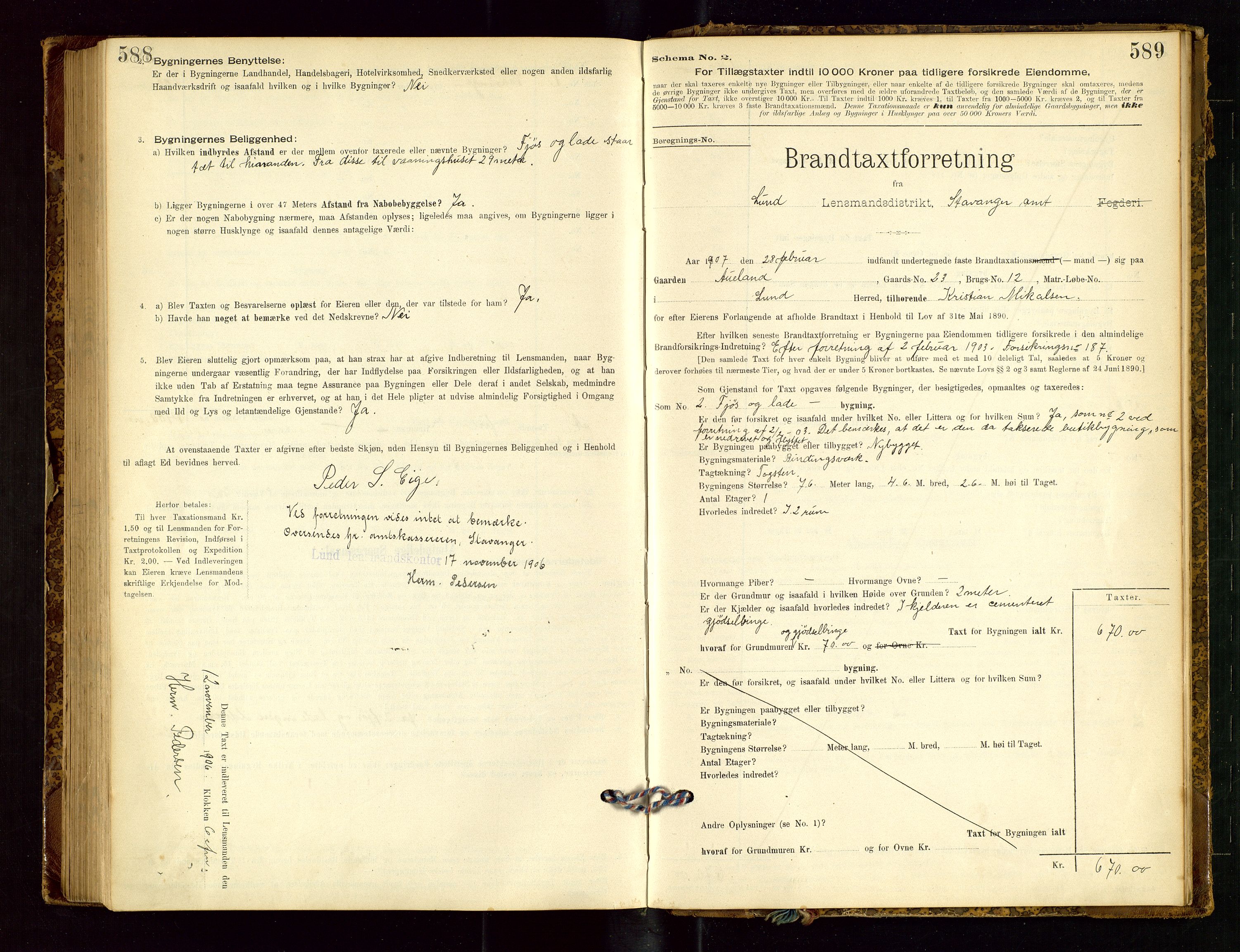 Lund lensmannskontor, SAST/A-100303/Gob/L0001: "Brandtakstprotokol", 1894-1907, p. 588-589