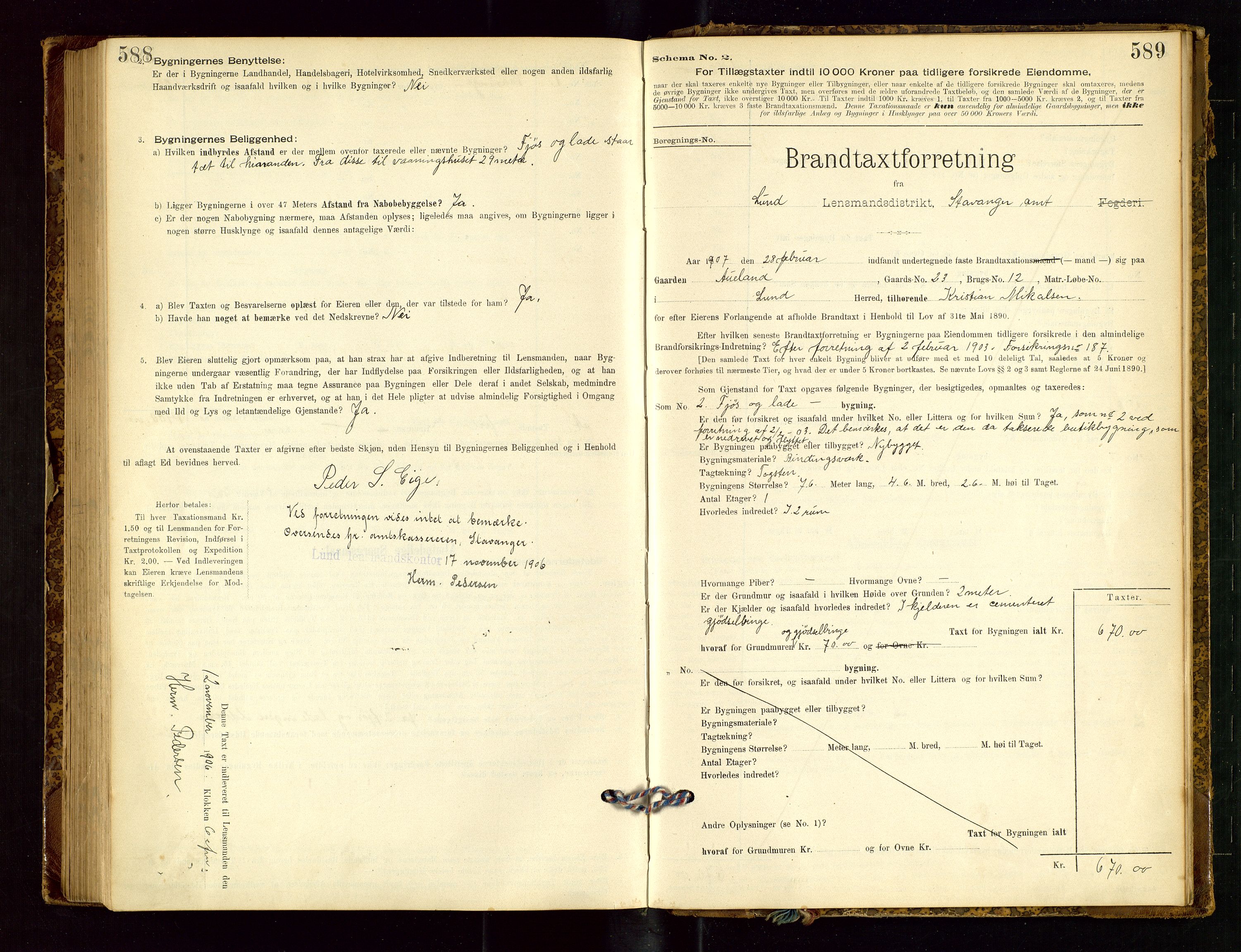 Lund lensmannskontor, AV/SAST-A-100303/Gob/L0001: "Brandtakstprotokol", 1894-1907, p. 588-589