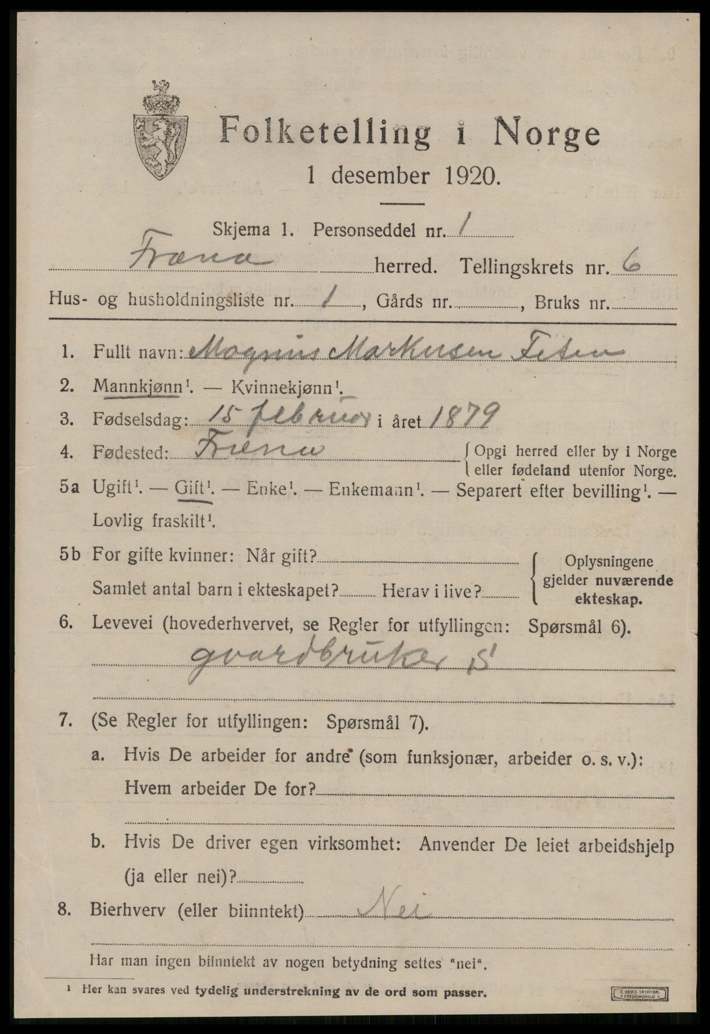 SAT, 1920 census for Fræna, 1920, p. 4053