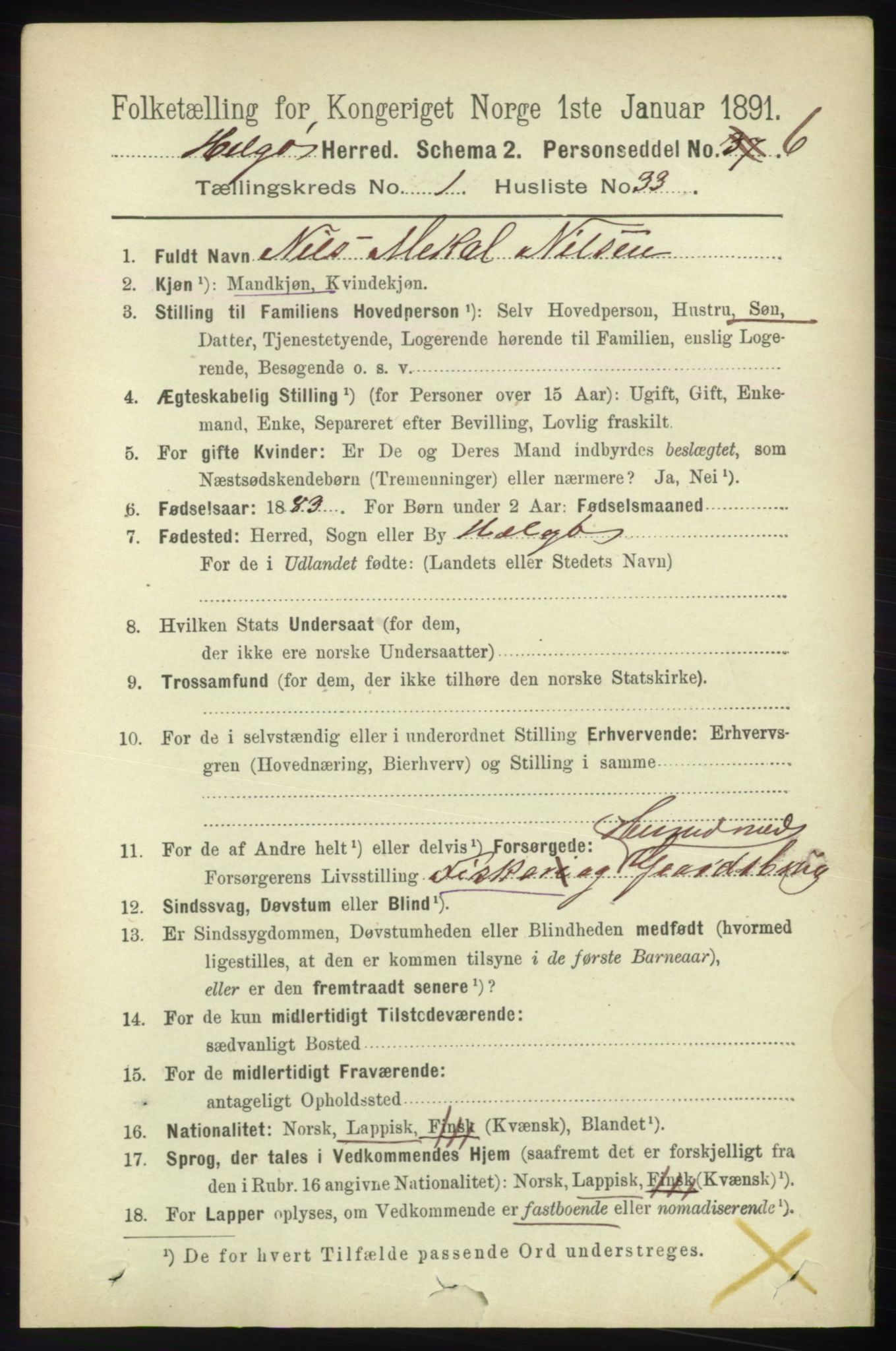 RA, 1891 census for 1935 Helgøy, 1891, p. 277