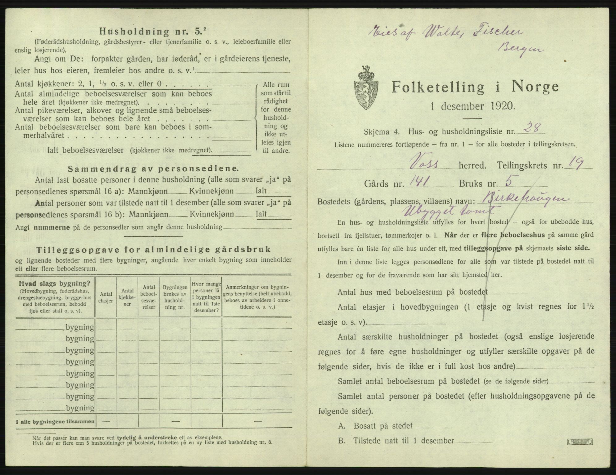 SAB, 1920 census for Voss, 1920, p. 1809