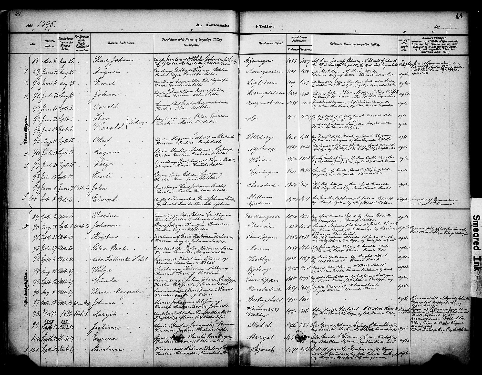 Elverum prestekontor, AV/SAH-PREST-044/H/Ha/Haa/L0014: Parish register (official) no. 14, 1891-1909, p. 44