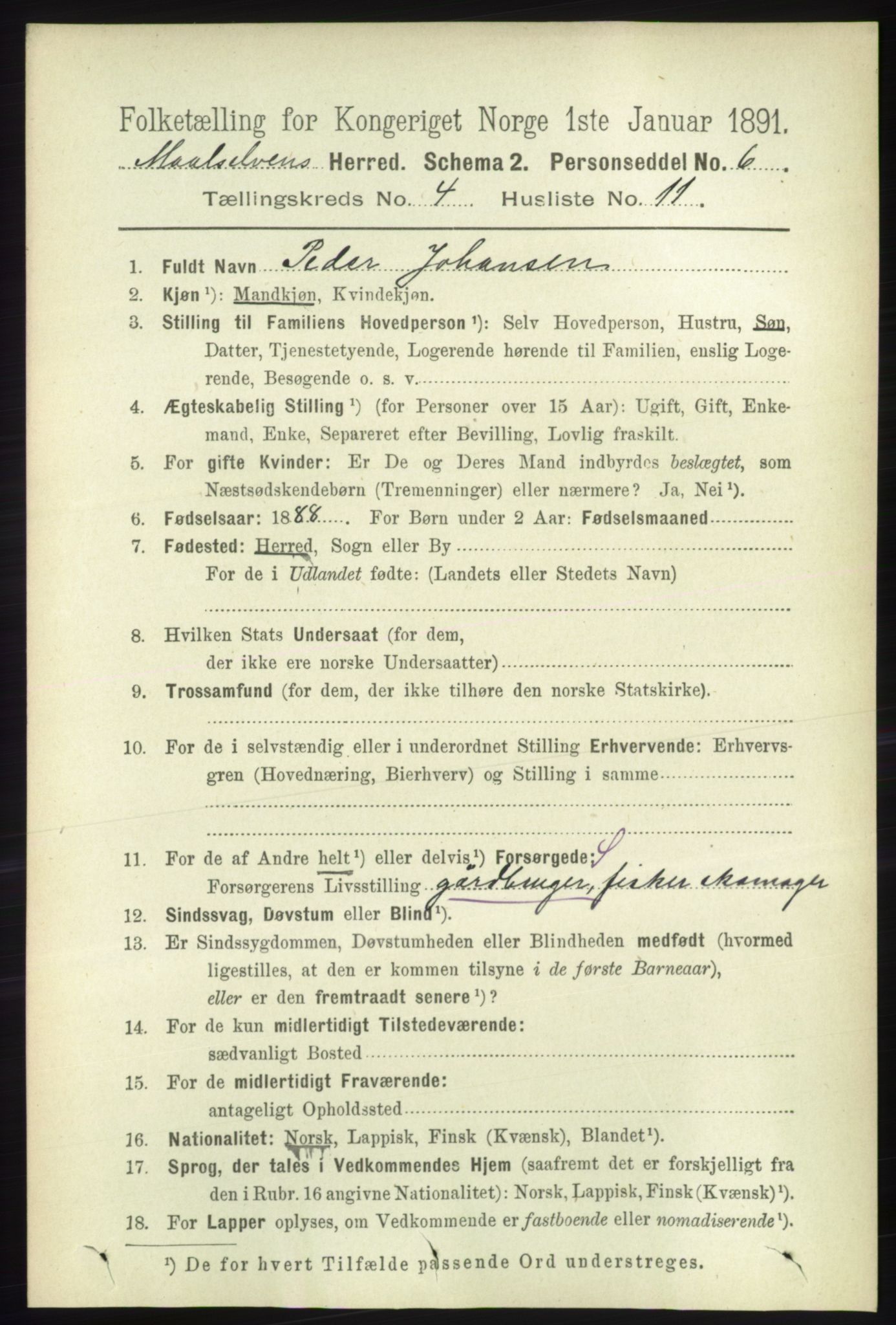 RA, 1891 census for 1924 Målselv, 1891, p. 1151