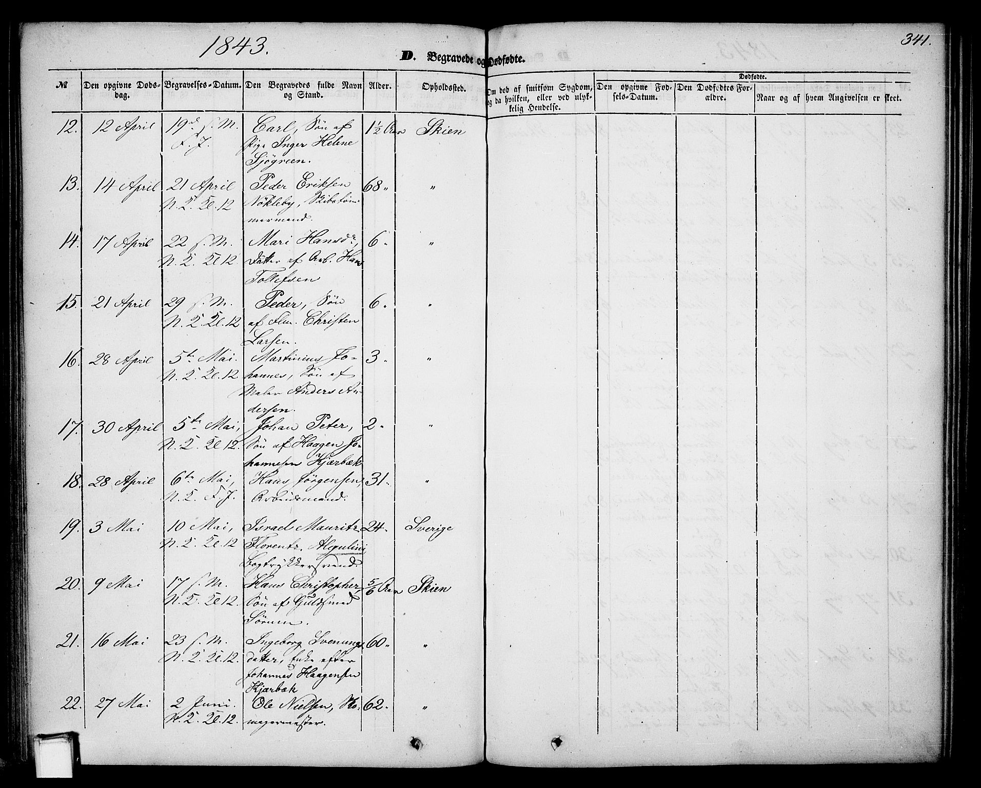 Skien kirkebøker, SAKO/A-302/G/Ga/L0004: Parish register (copy) no. 4, 1843-1867, p. 341