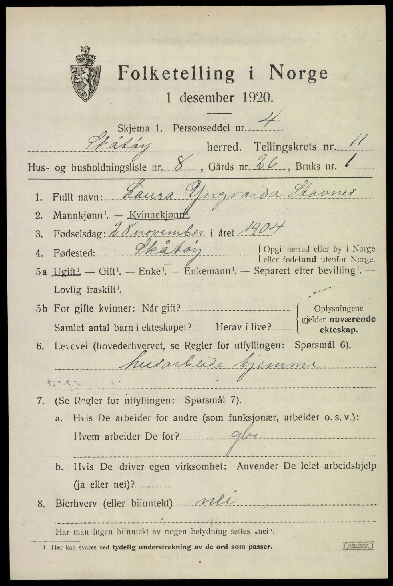 SAKO, 1920 census for Skåtøy, 1920, p. 7798