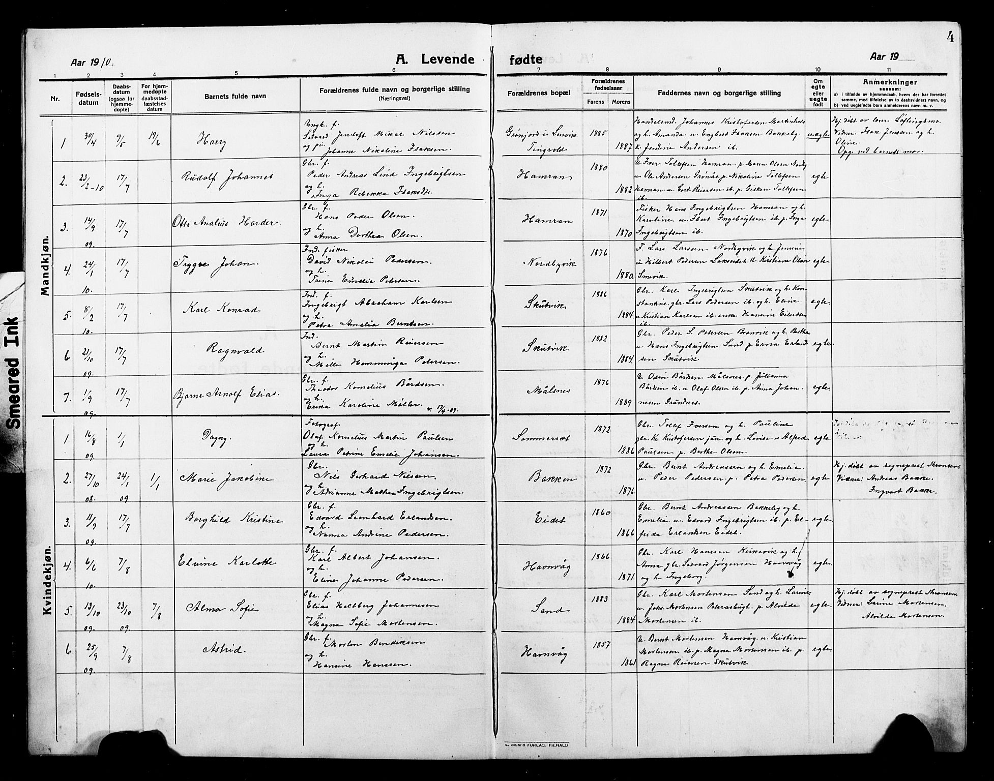 Balsfjord sokneprestembete, AV/SATØ-S-1303/G/Gab/L0004klokker: Parish register (copy) no. 4, 1910-1926, p. 4