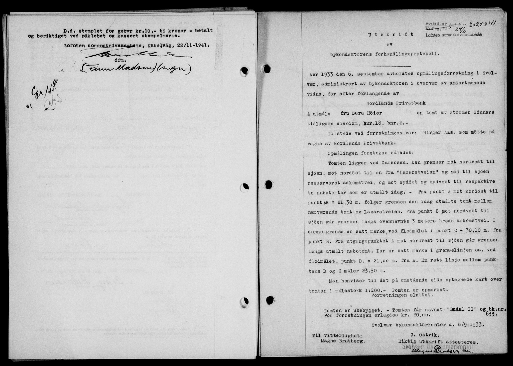 Lofoten sorenskriveri, SAT/A-0017/1/2/2C/L0009a: Mortgage book no. 9a, 1941-1942, Diary no: : 2025/1941