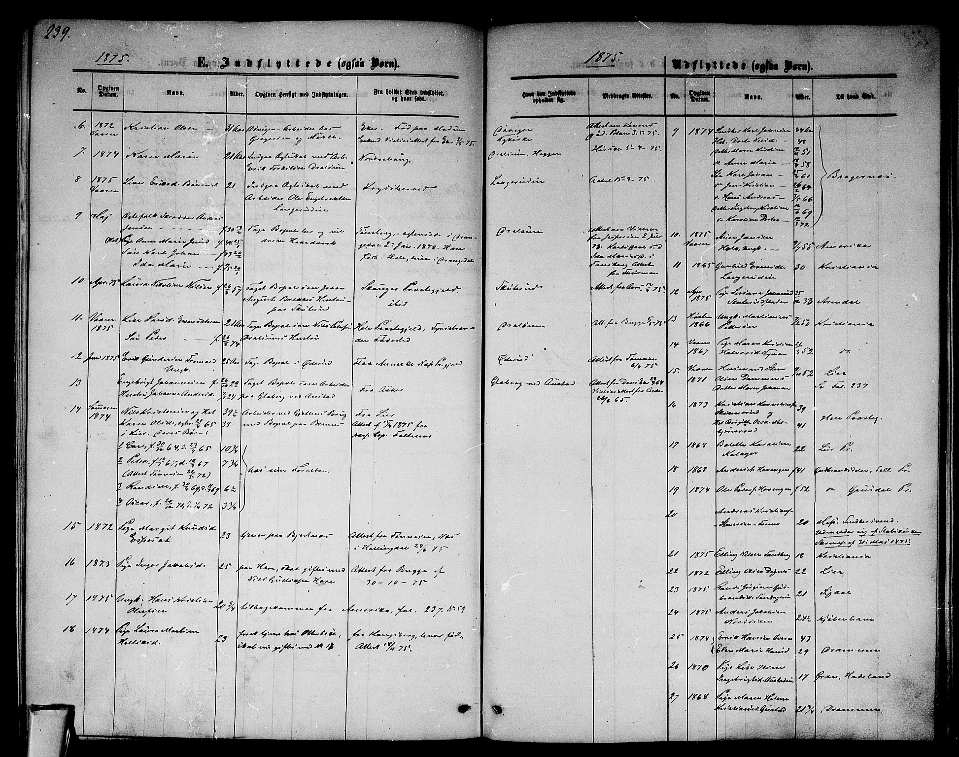 Modum kirkebøker, AV/SAKO-A-234/G/Ga/L0007: Parish register (copy) no. I 7, 1869-1878, p. 239