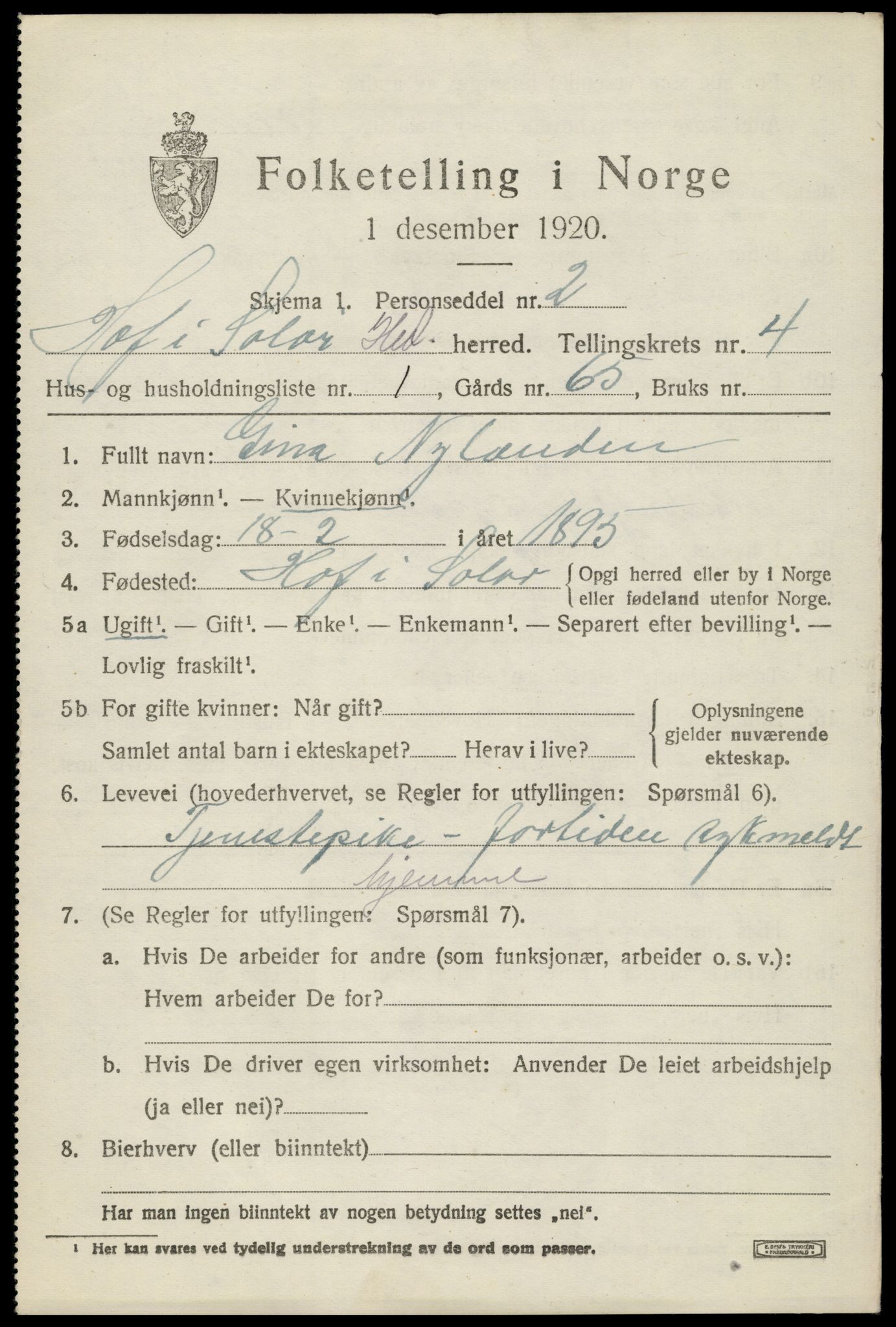 SAH, 1920 census for Hof, 1920, p. 5091