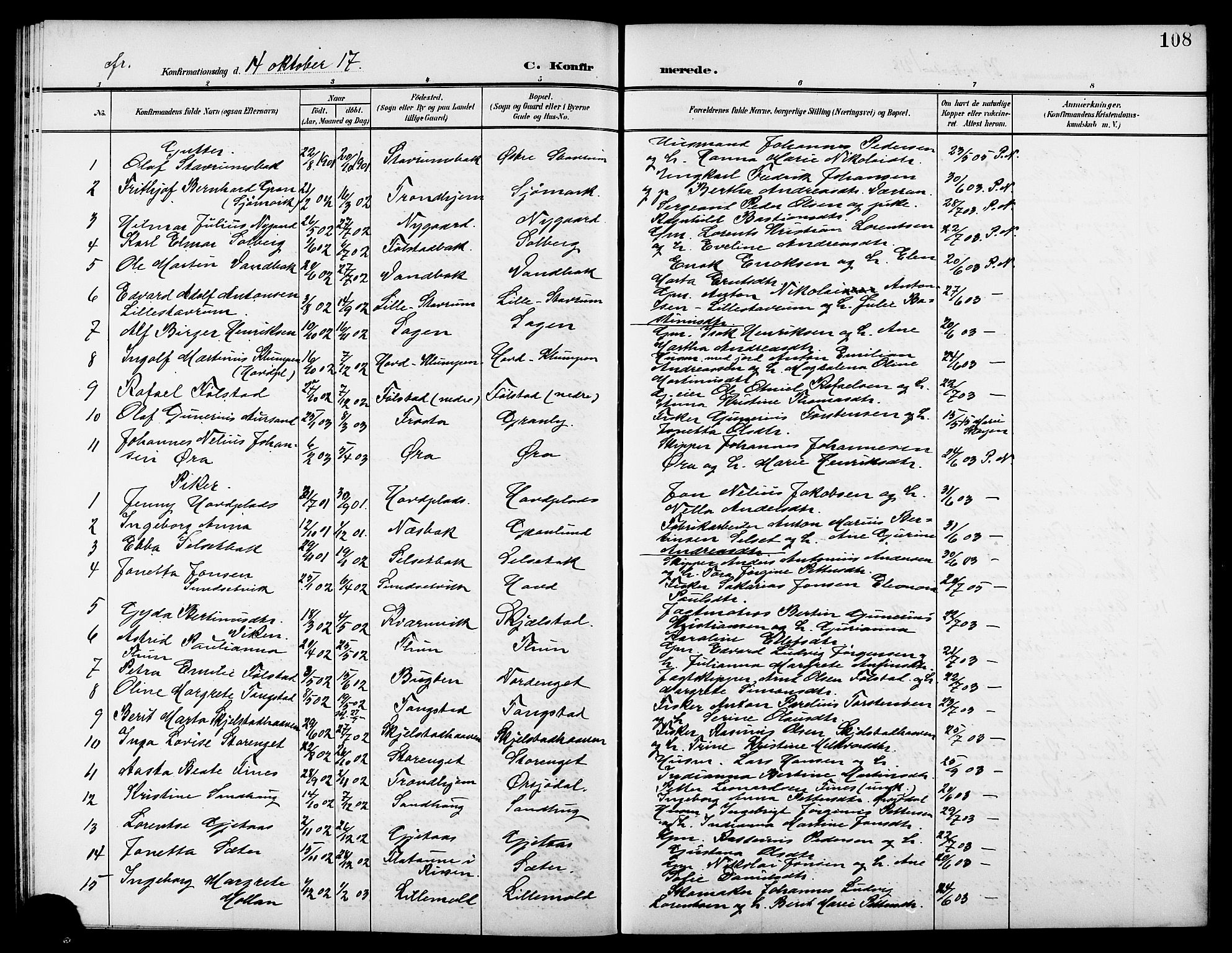 Ministerialprotokoller, klokkerbøker og fødselsregistre - Nord-Trøndelag, SAT/A-1458/744/L0424: Parish register (copy) no. 744C03, 1906-1923, p. 108