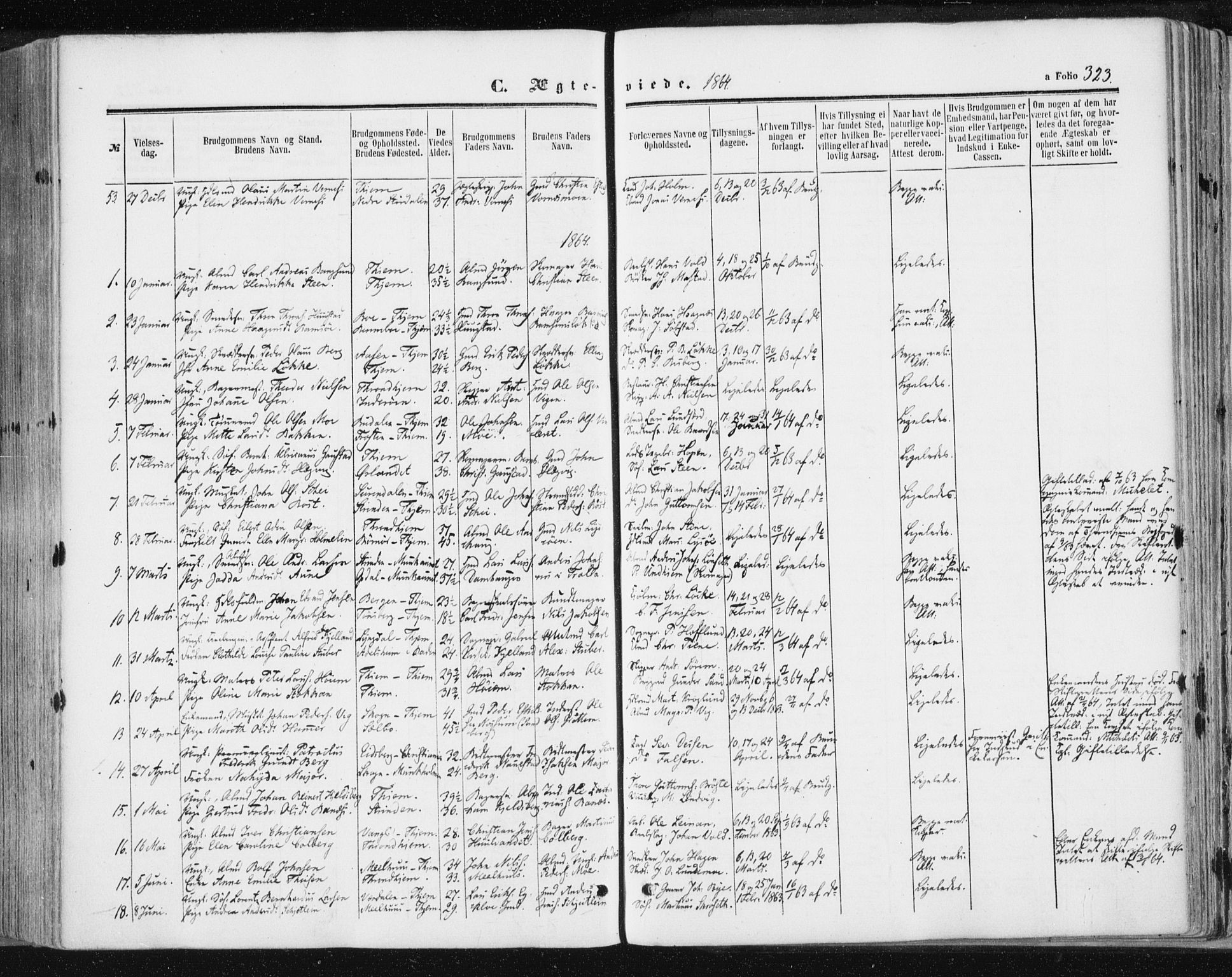 Ministerialprotokoller, klokkerbøker og fødselsregistre - Sør-Trøndelag, SAT/A-1456/602/L0115: Parish register (official) no. 602A13, 1860-1872, p. 323